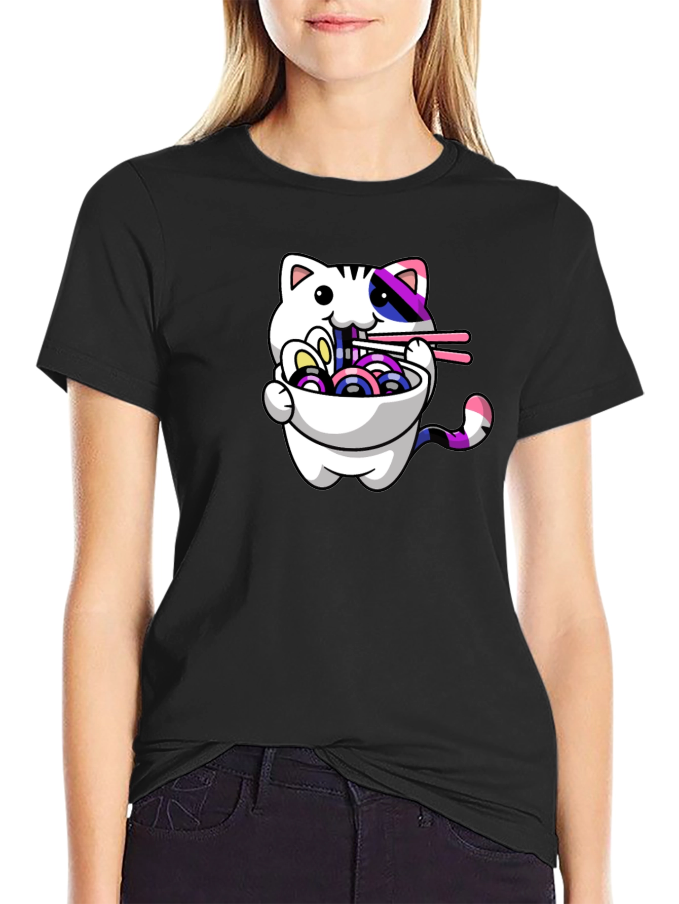 Ramen Cat Graphic Tee - Stylish Unisex T-Shirt