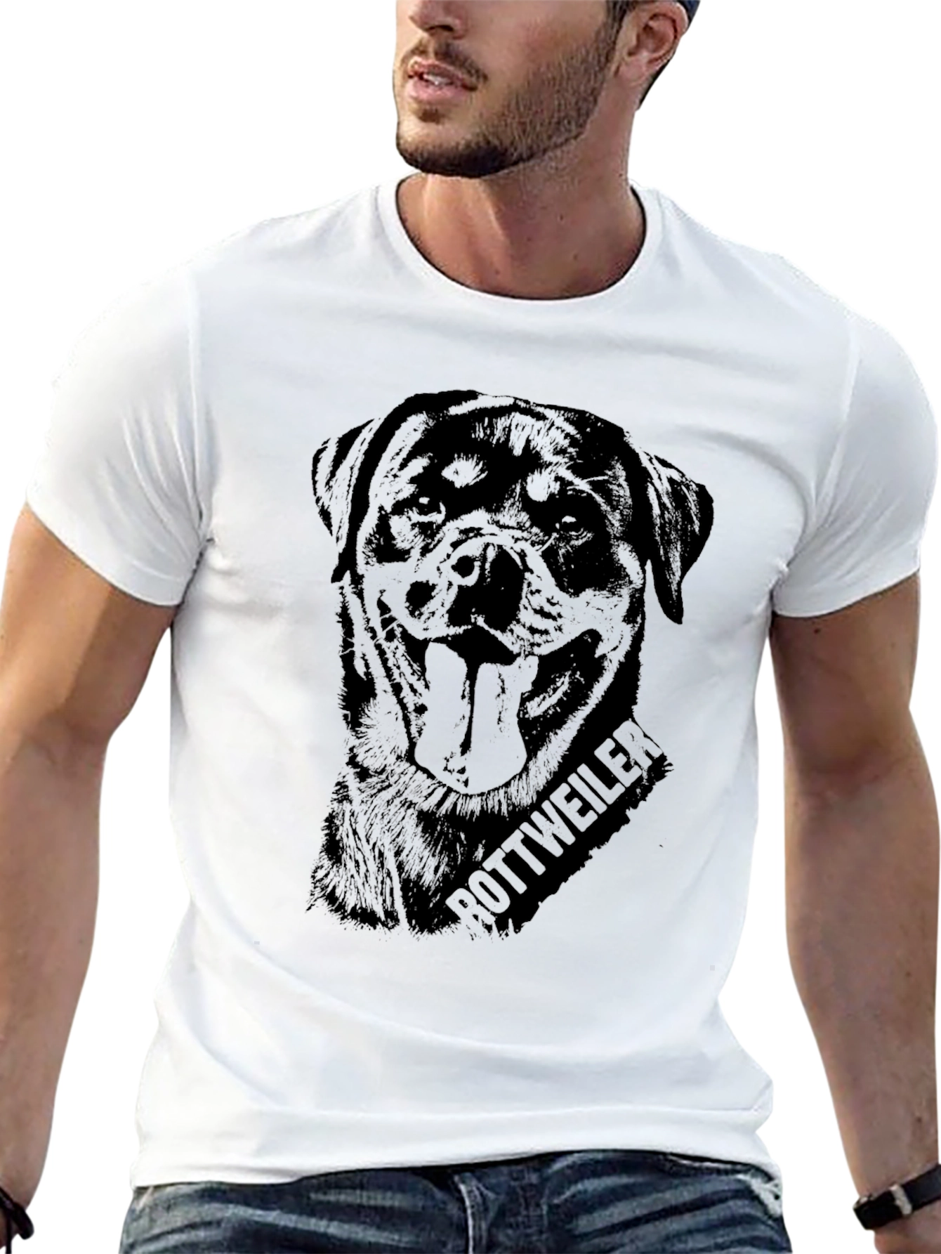 Rottweiler Dog Graphic Print Black T-Shirt