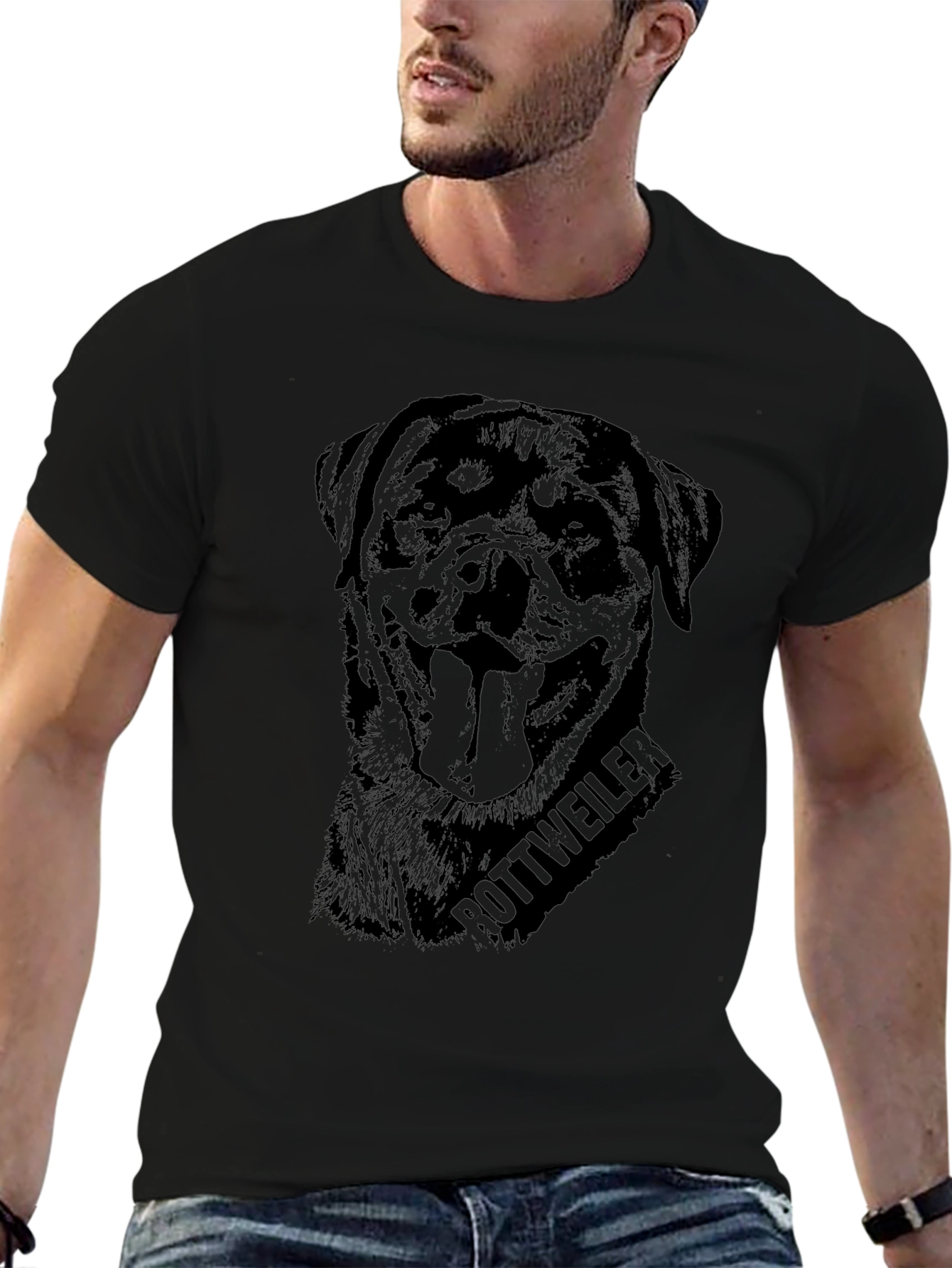 Rottweiler Dog Graphic Print Black T-Shirt