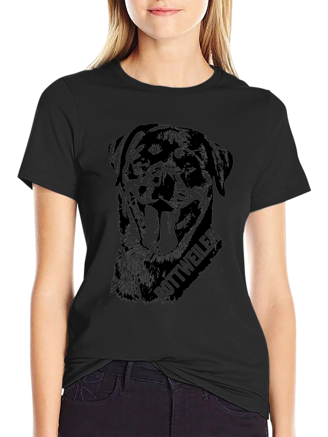 Rottweiler Dog Graphic Print Black T-Shirt