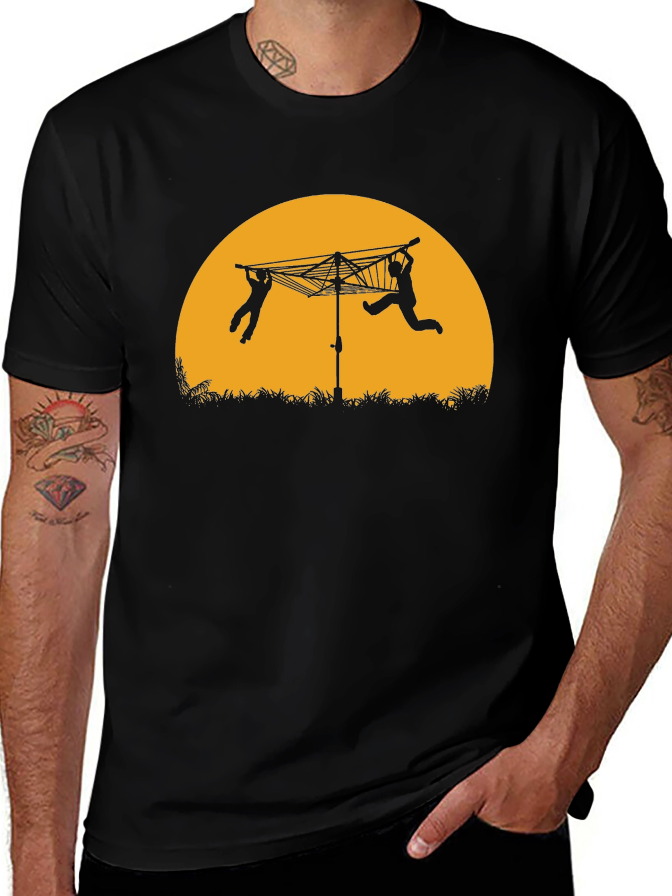Silhouette Clothesline T-Shirt - Black Cotton Tee