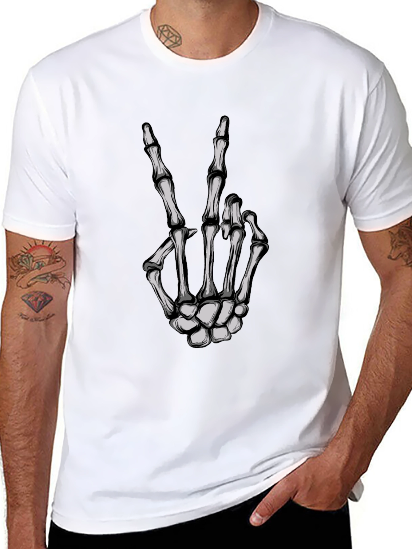 Skeleton Hand Peace Sign Graphic Tee