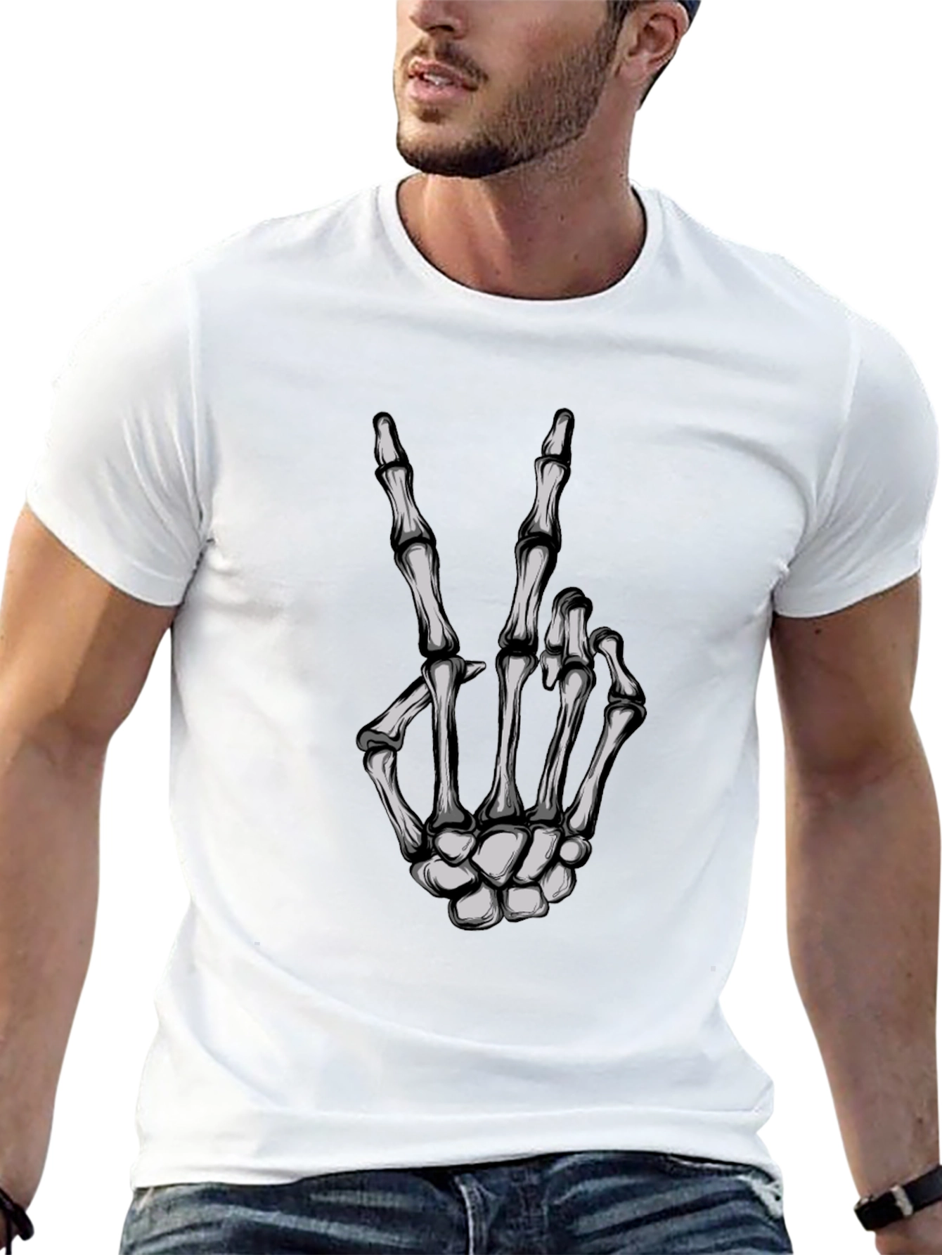 Skeleton Hand Peace Sign Graphic Tee
