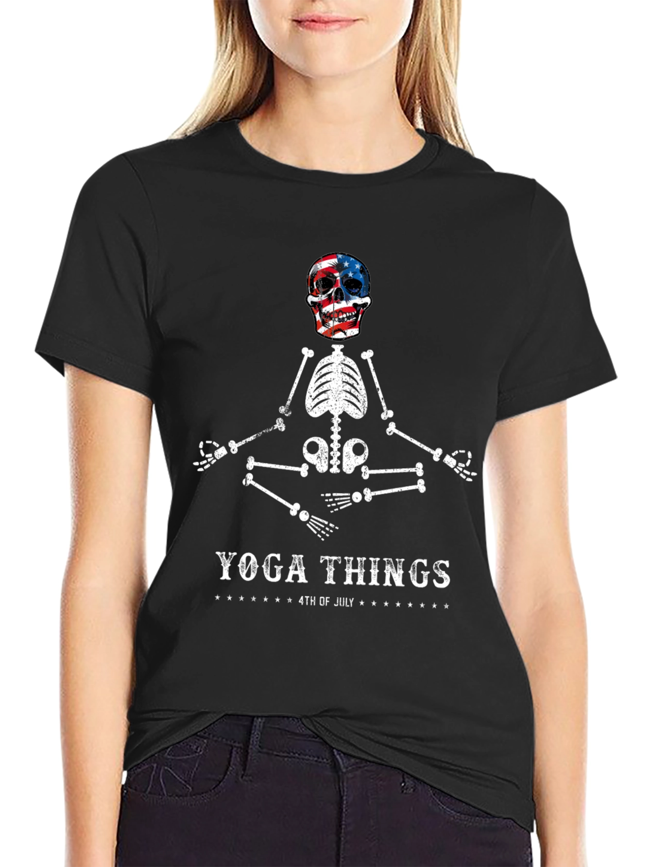 Yoga Things 4th of July Skeleton Graphic Tee
