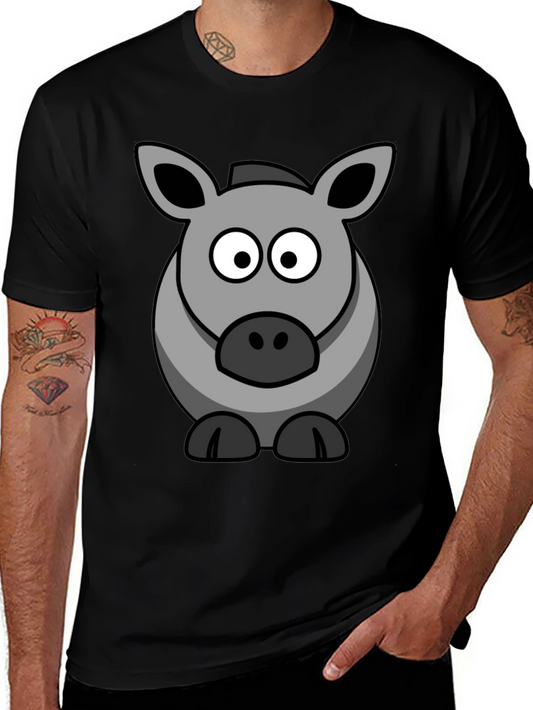 Cartoon Donkey Graphic Tee - Black Cotton Casual Shirt