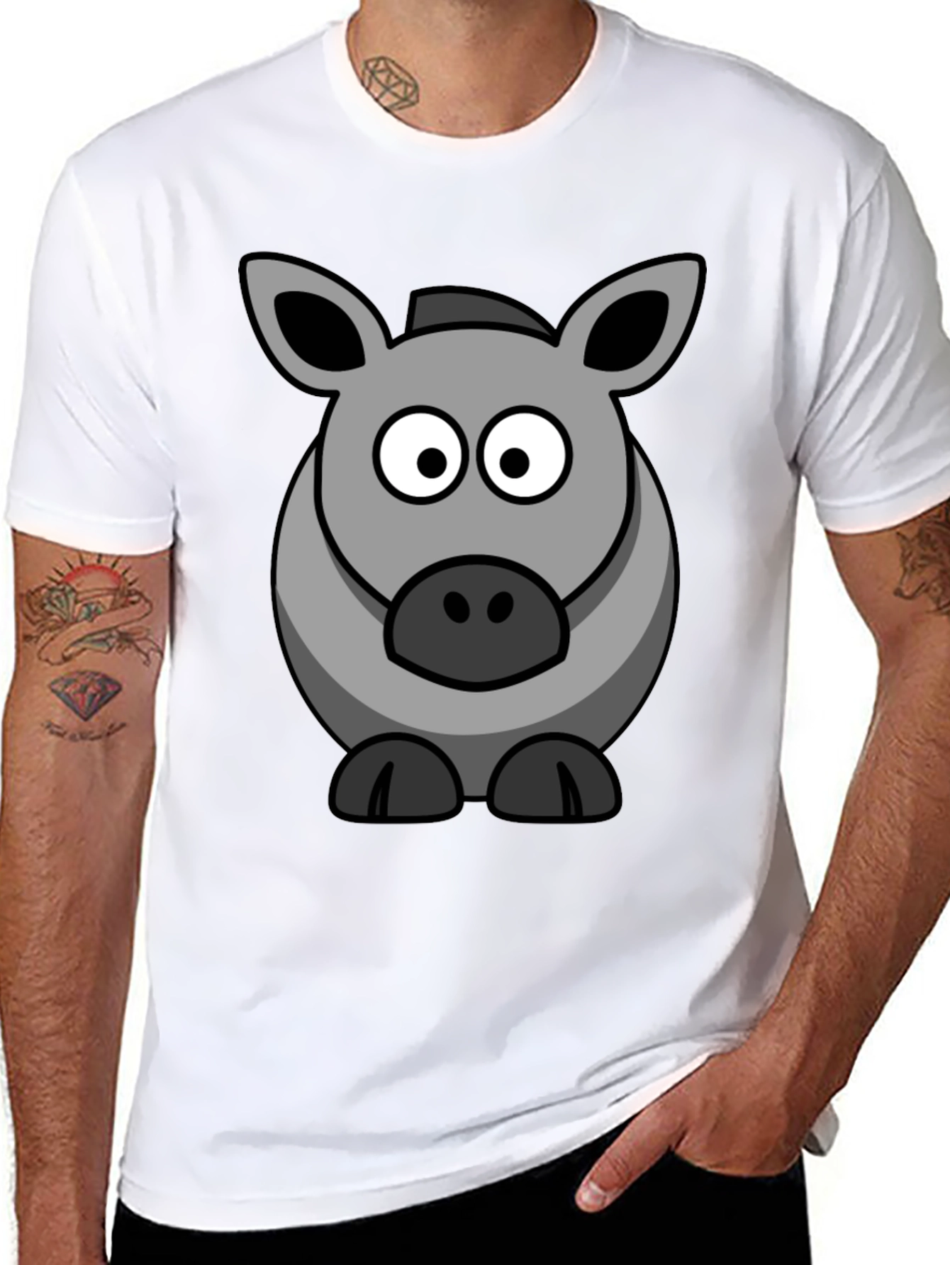 Cartoon Donkey Graphic Tee - Black Cotton Casual Shirt
