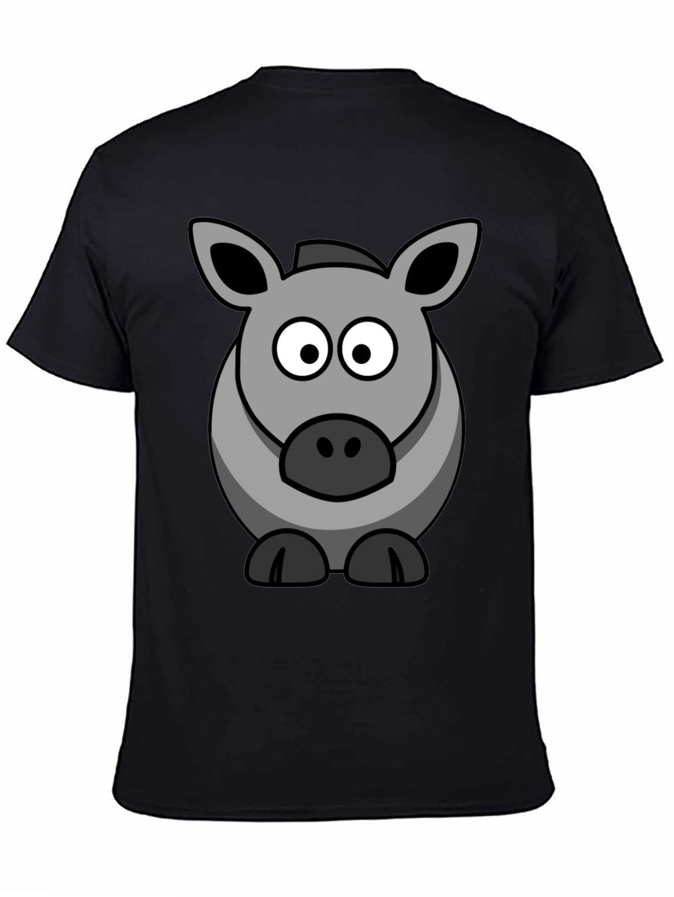 Cartoon Donkey Graphic Tee - Black Cotton Casual Shirt
