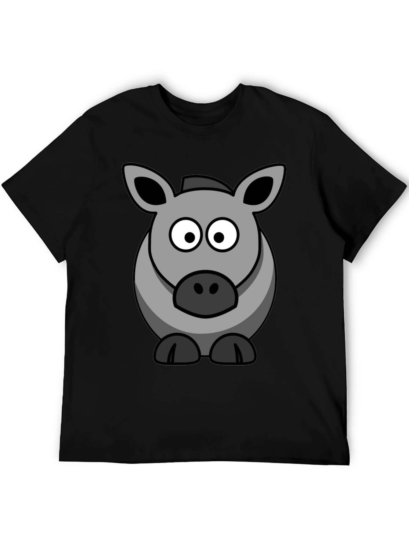 Cartoon Donkey Graphic Tee - Black Cotton Casual Shirt