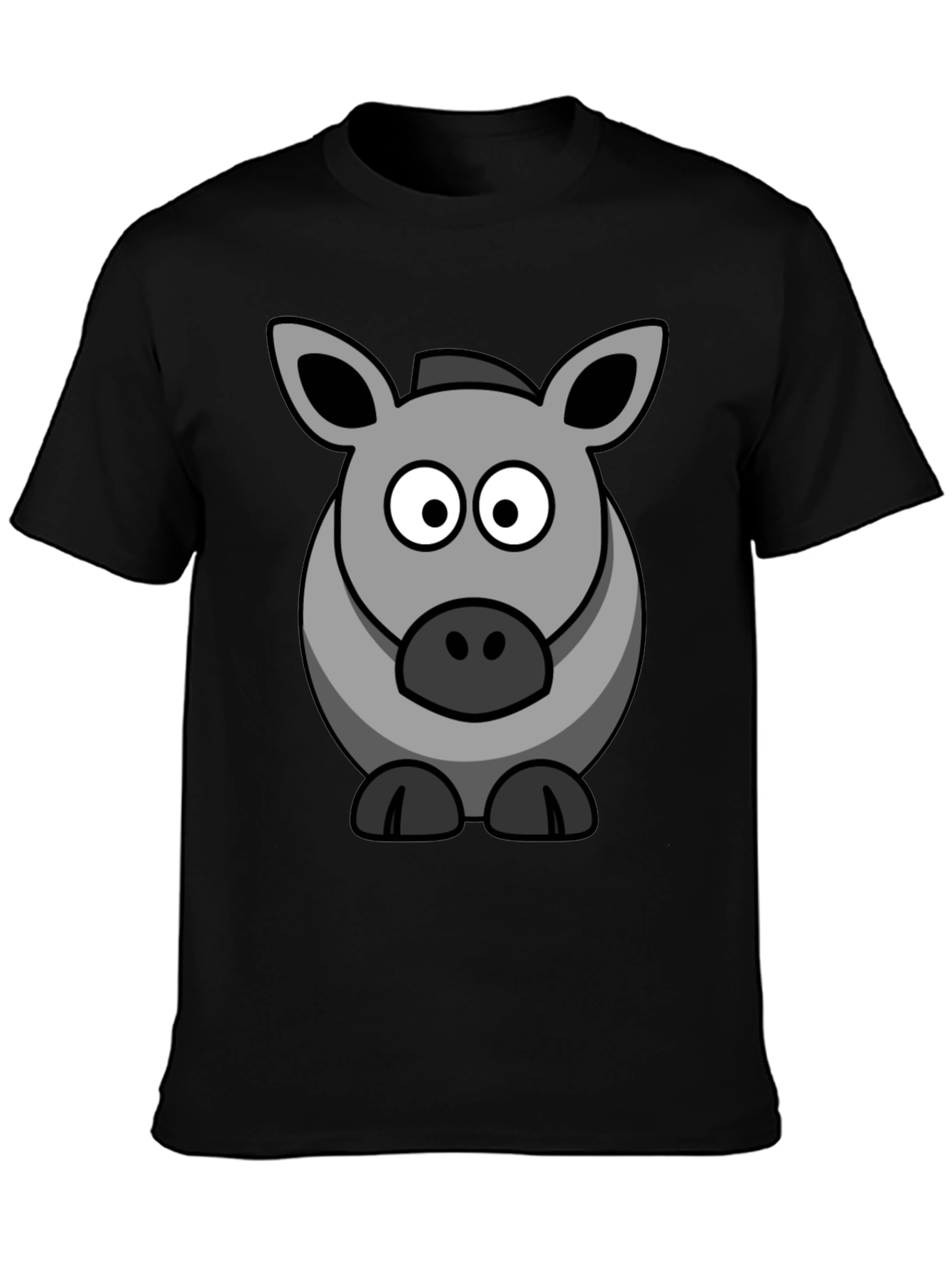 Cartoon Donkey Graphic Tee - Black Cotton Casual Shirt