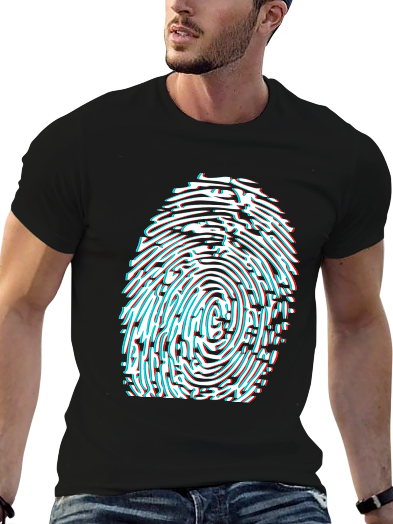 Fingerprint Graphic Tee - Black Cotton Blend