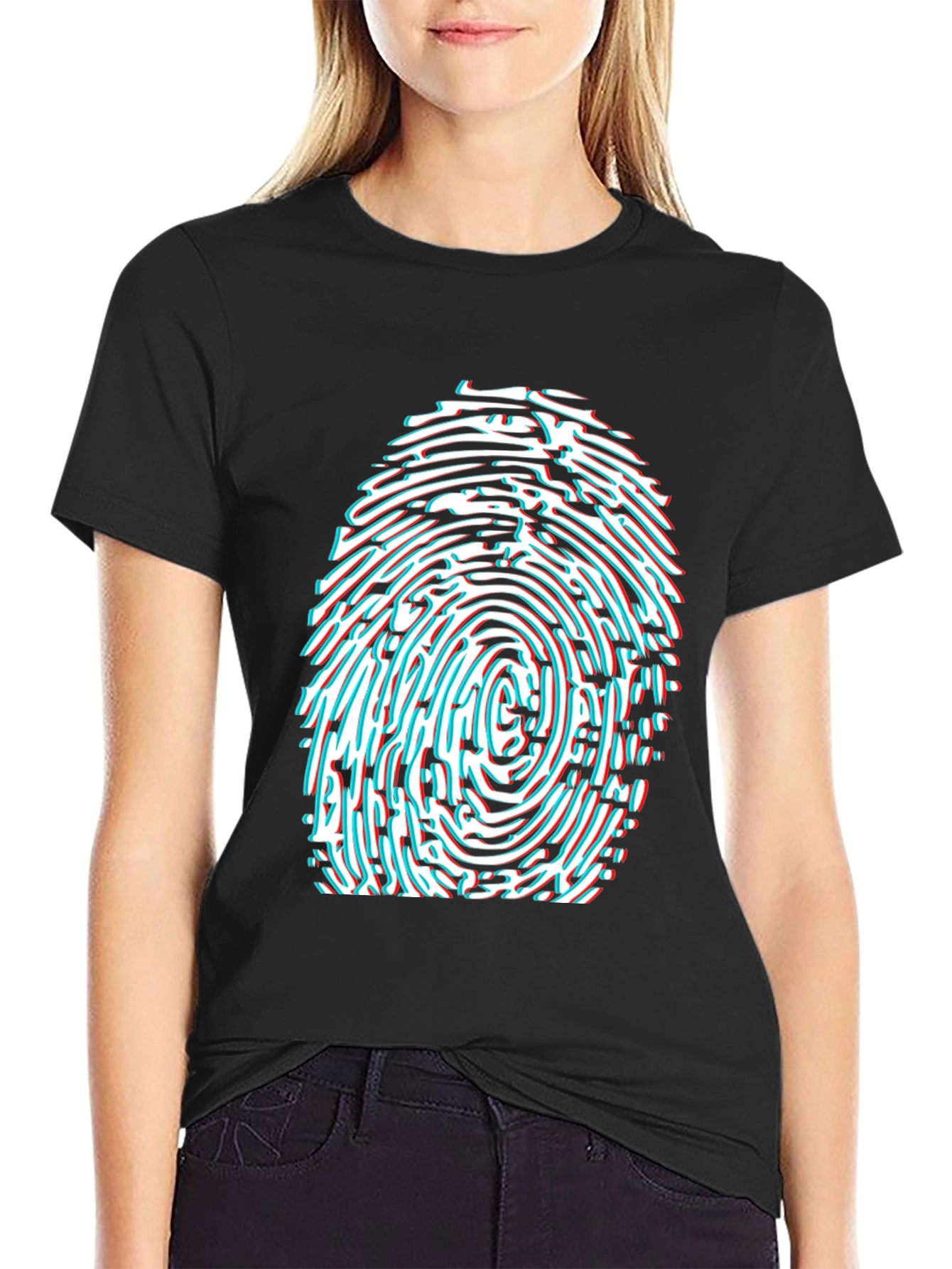 Fingerprint Graphic Tee - Black Cotton Blend