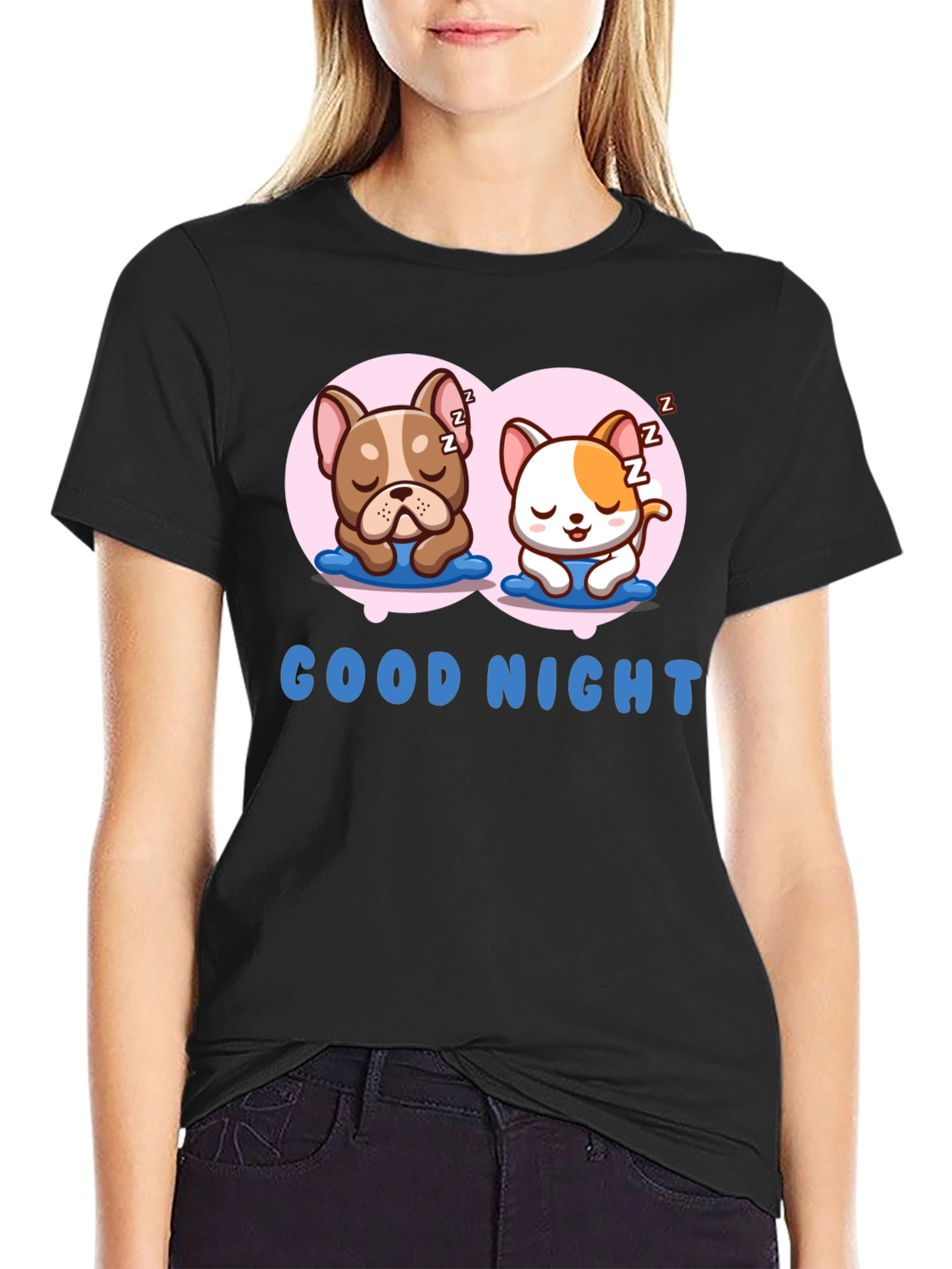 Cute Sleeping Dogs Black T-Shirt