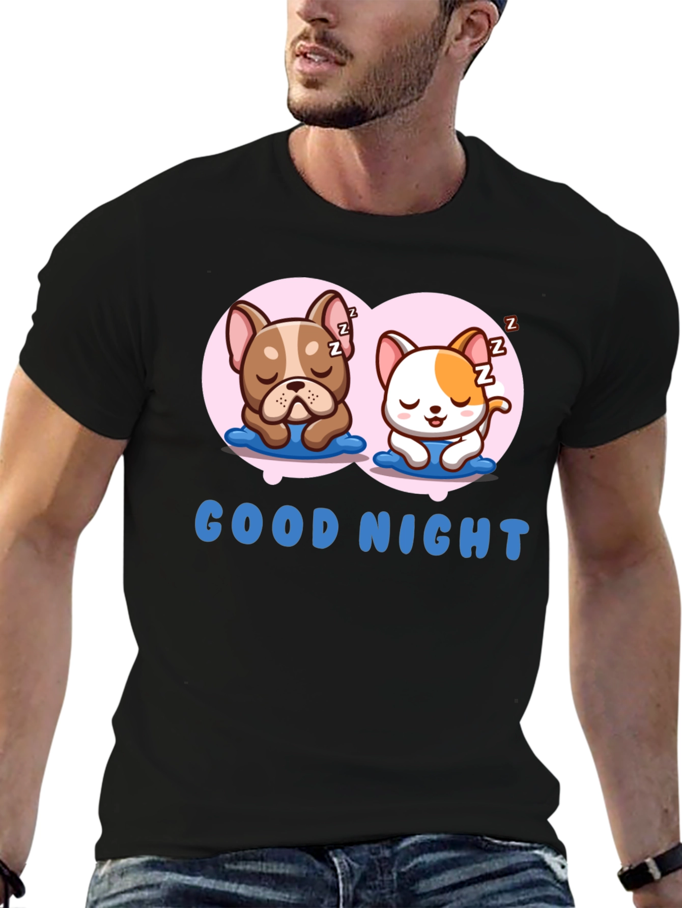 Cute Sleeping Dogs Black T-Shirt