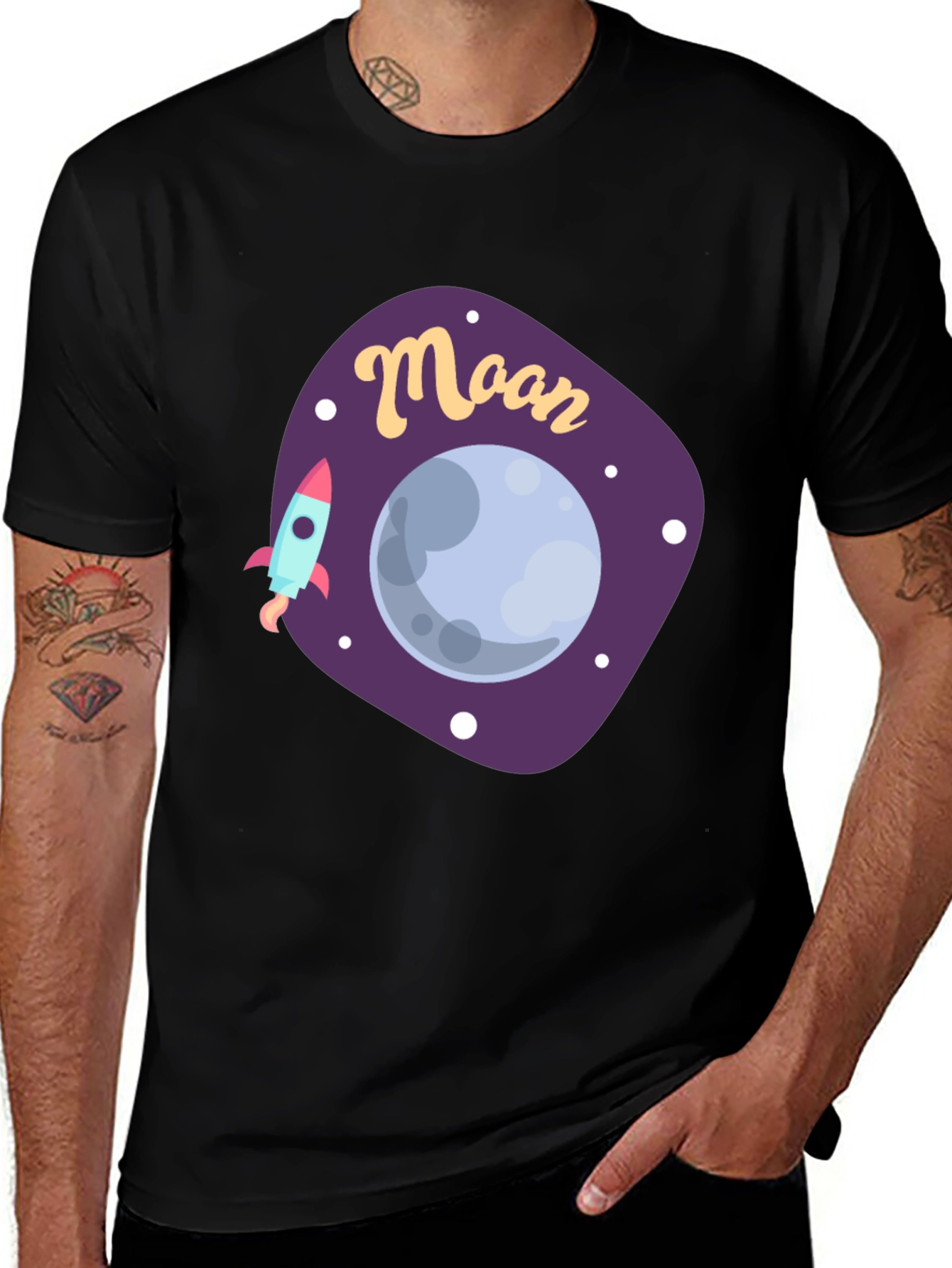 Moon Graphic T-Shirt - Space Rocket Design