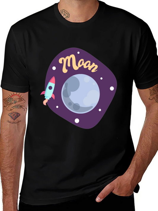 Moon Graphic T-Shirt - Space Rocket Design