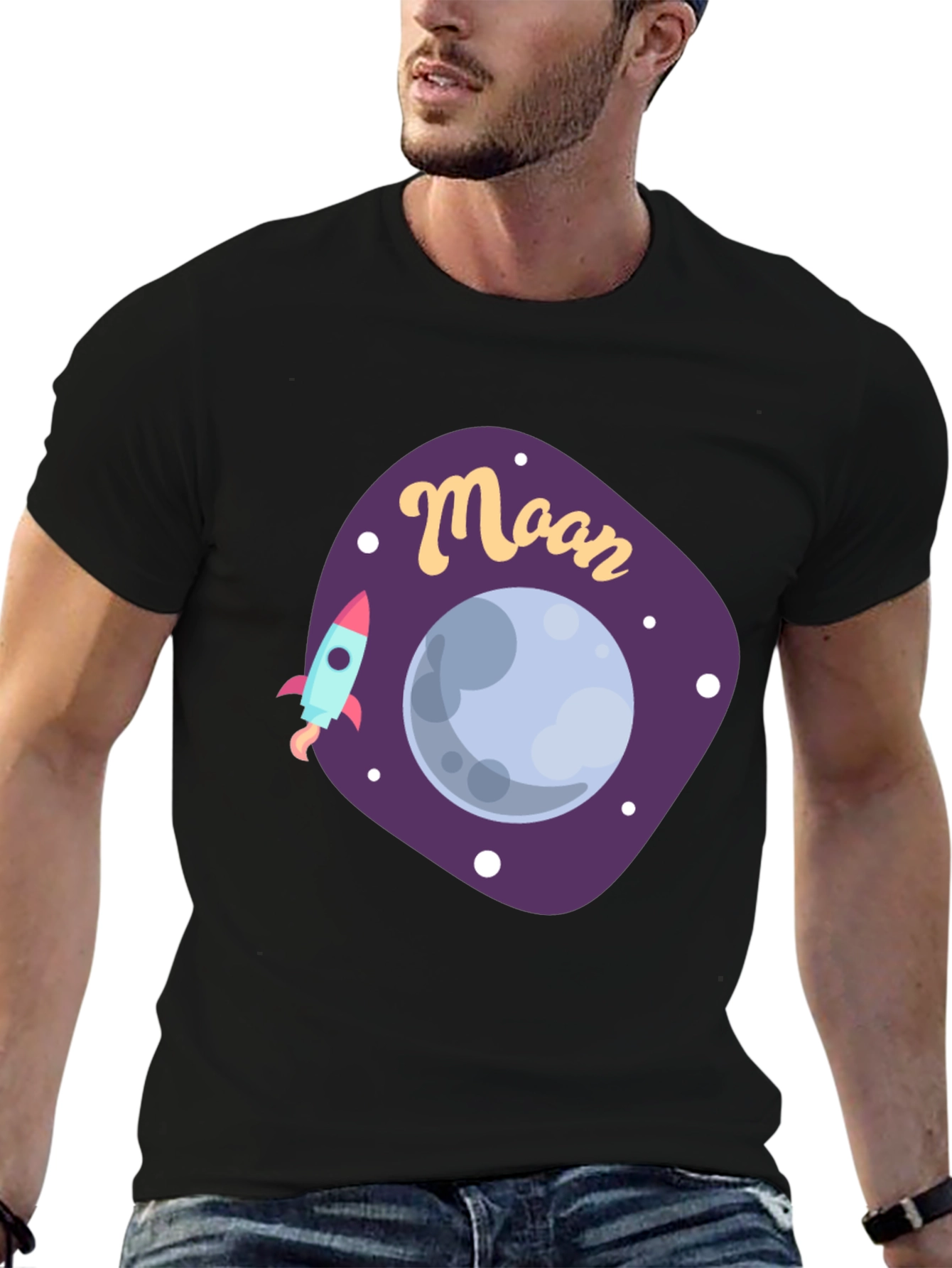 Moon Graphic T-Shirt - Space Rocket Design