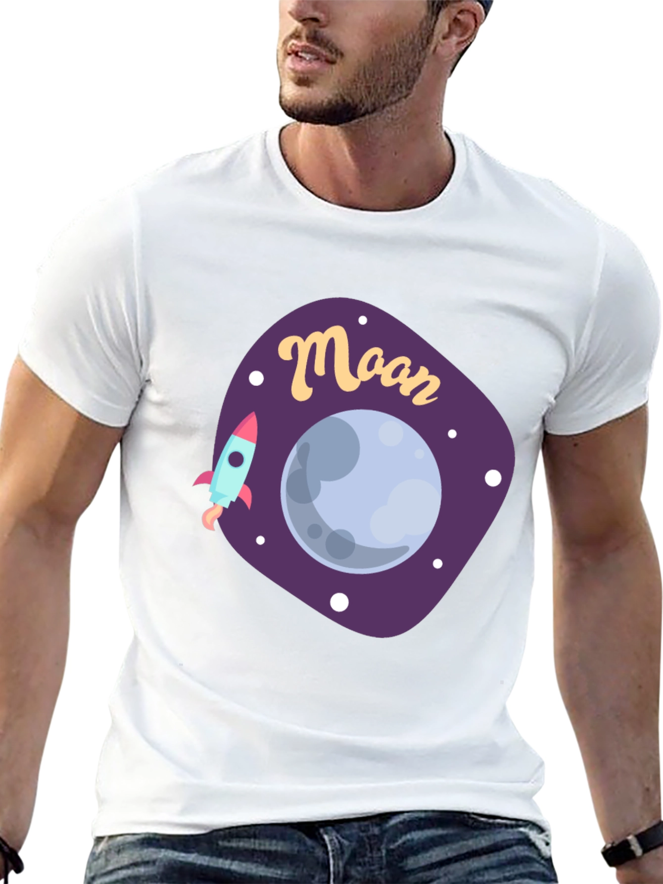 Moon Graphic T-Shirt - Space Rocket Design