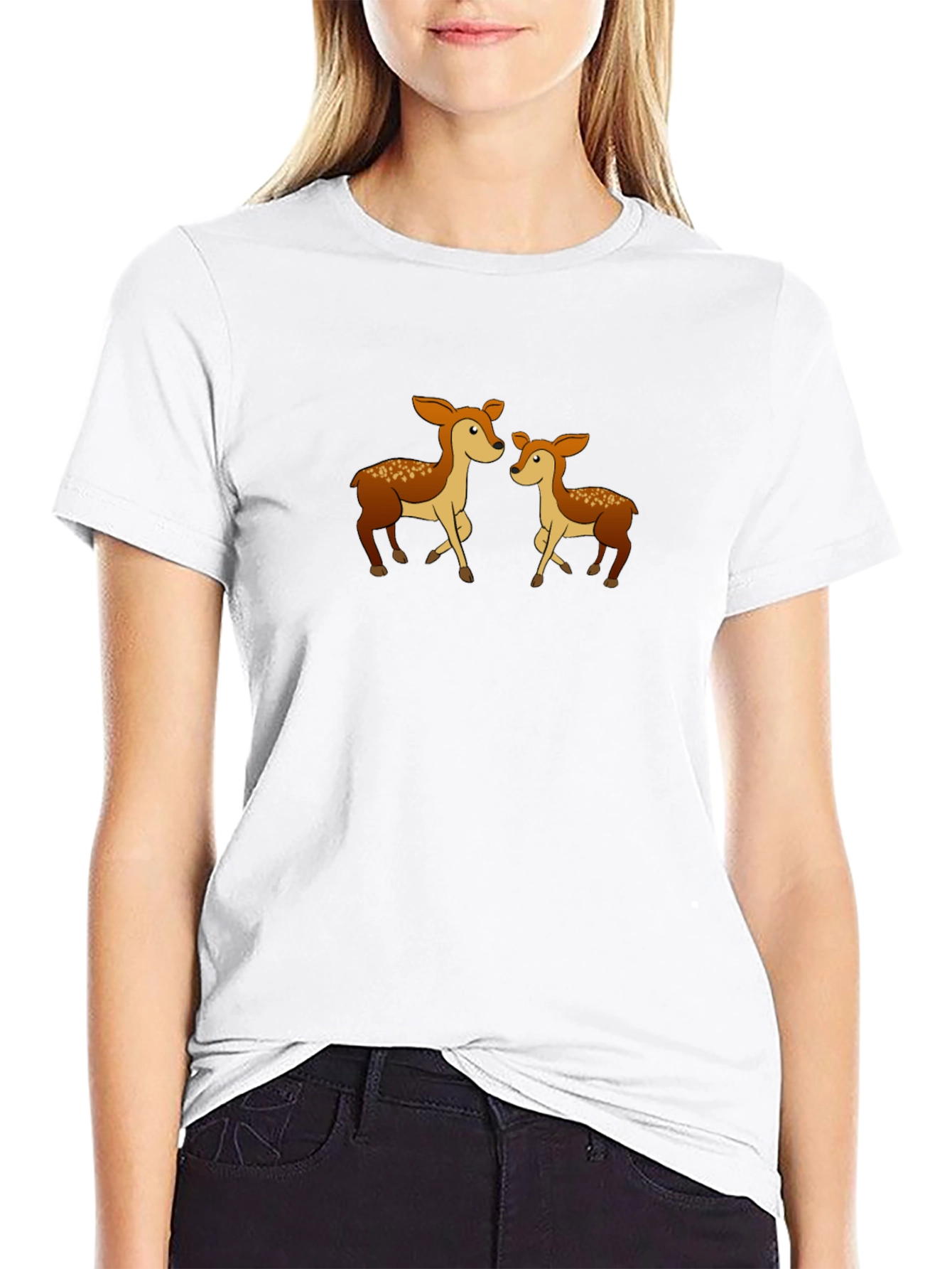 Cute Deer Family Graphic Tee - Black Cotton Shirt