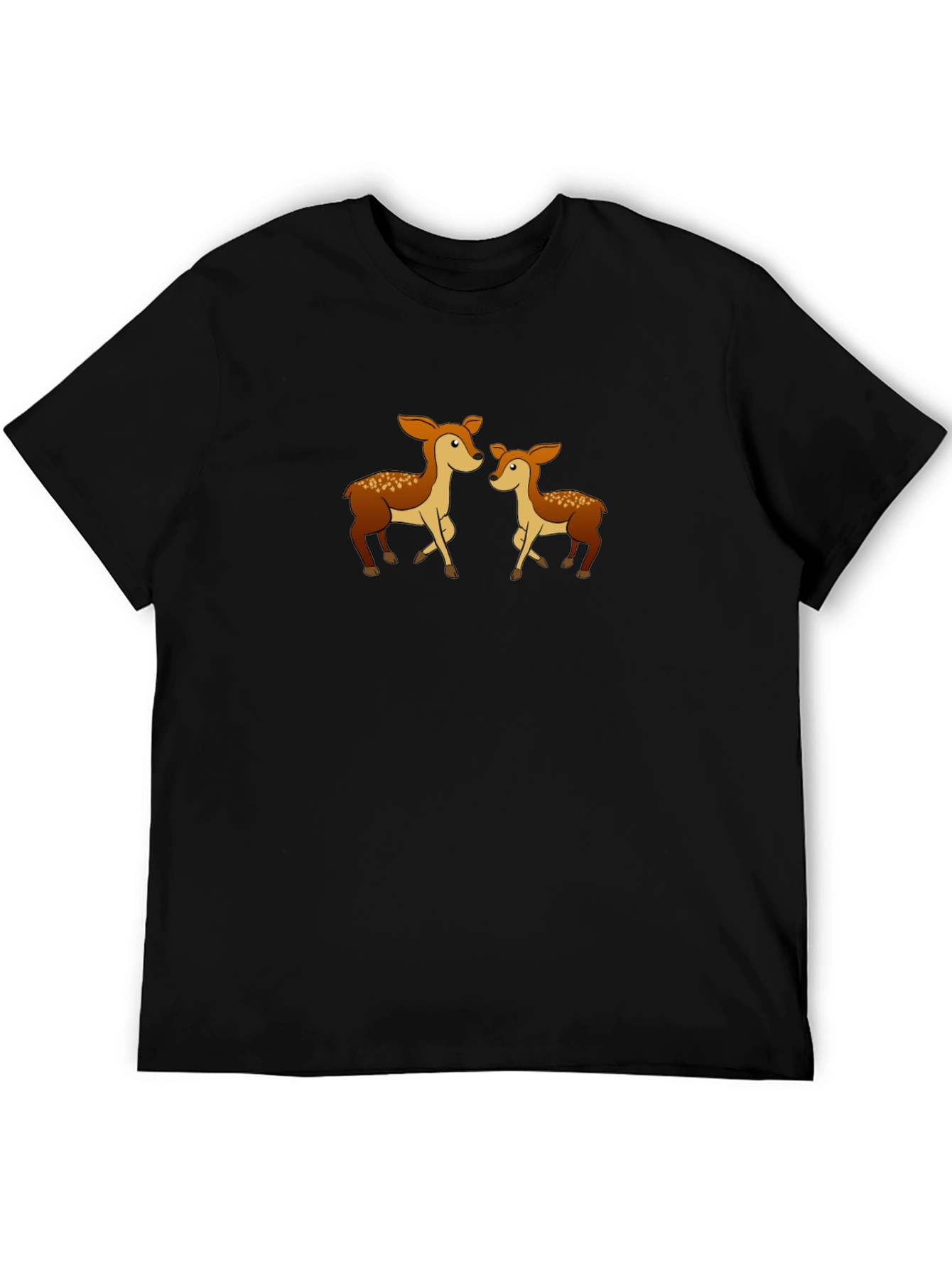 Cute Deer Family Graphic Tee - Black Cotton Shirt