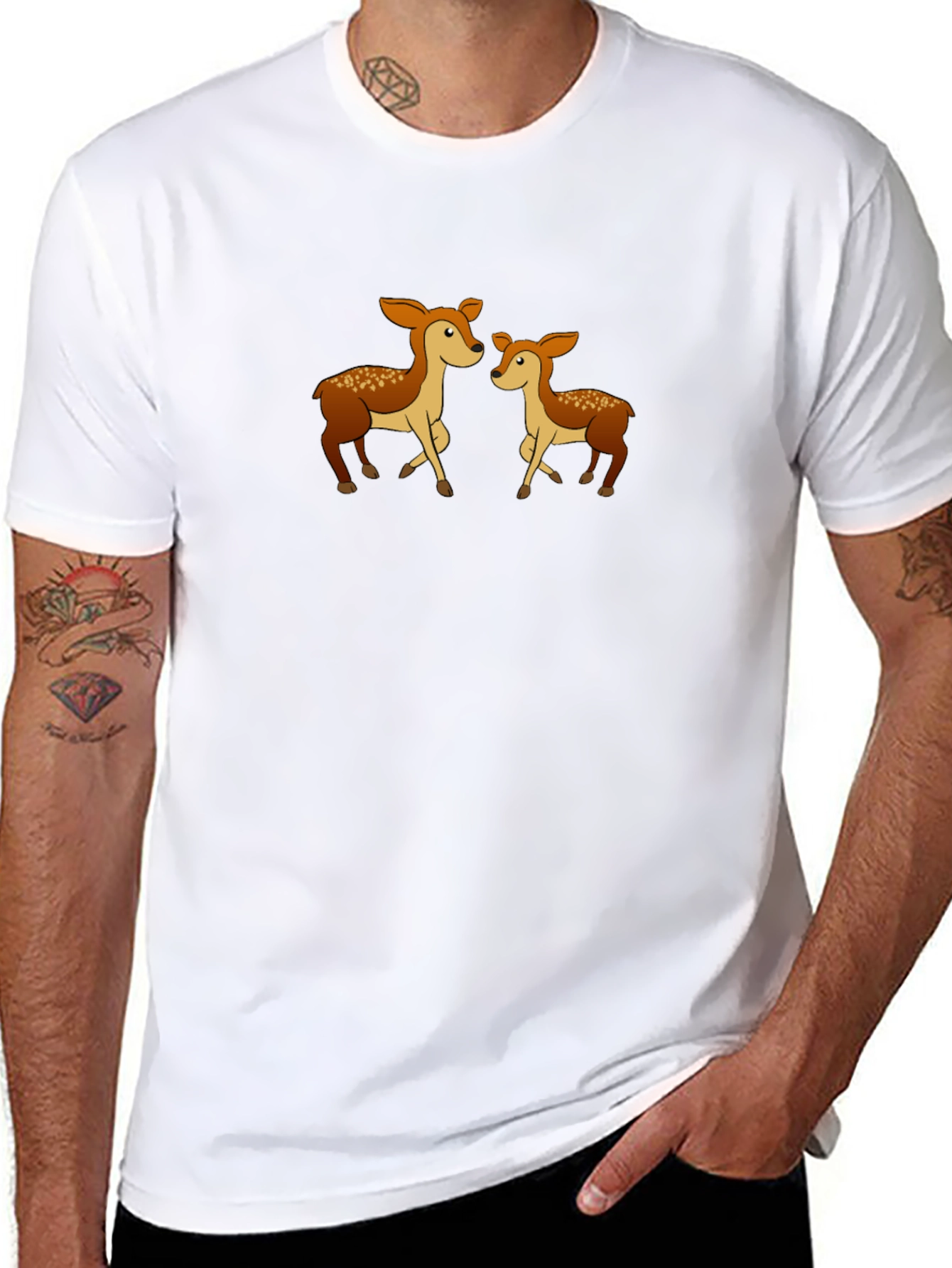 Cute Deer Family Graphic Tee - Black Cotton Shirt