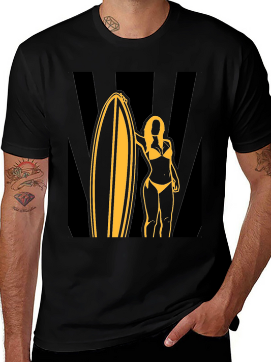 Surf Girl Graphic Tee - Black Cotton T-Shirt