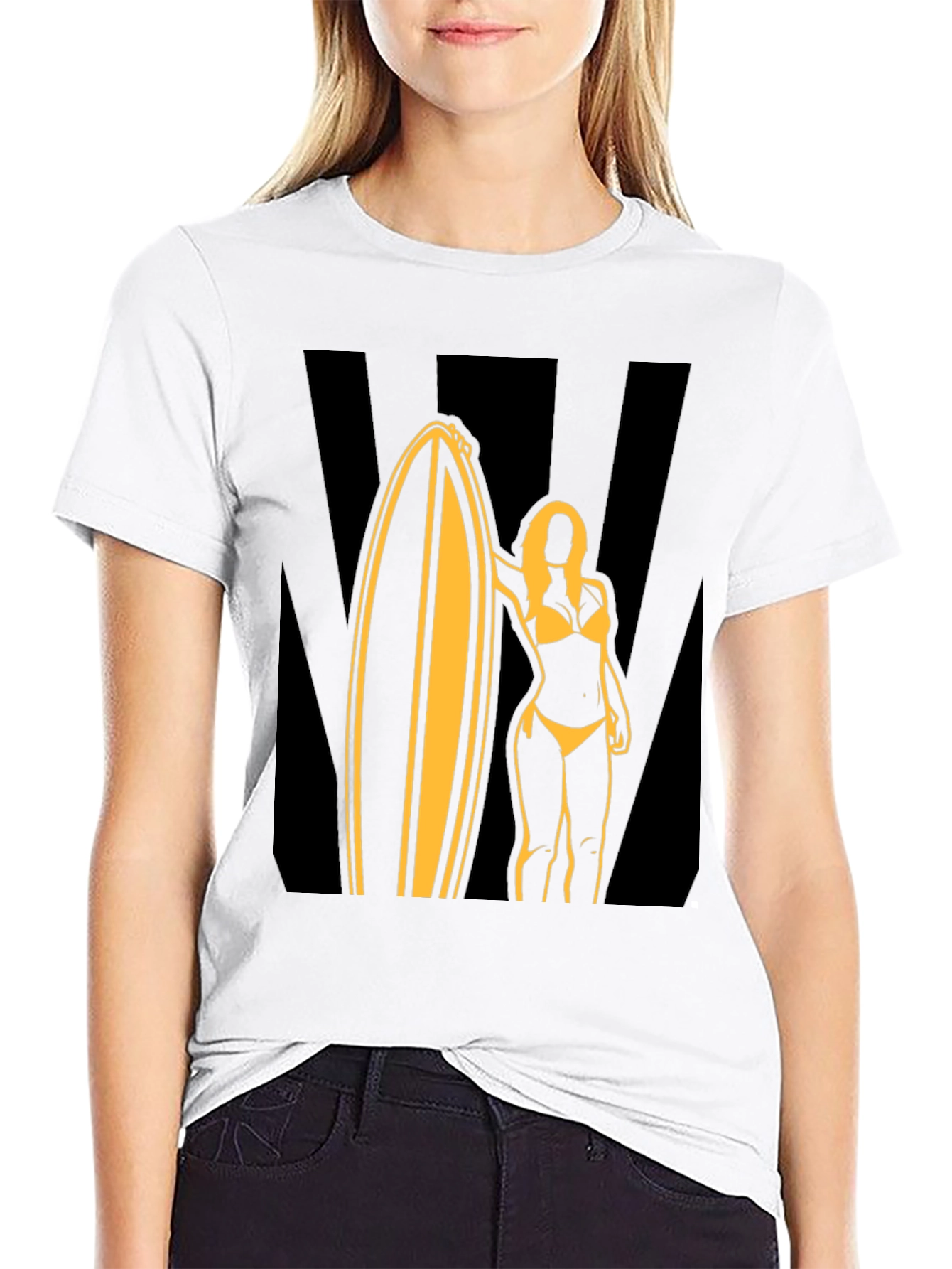 Surf Girl Graphic Tee - Black Cotton T-Shirt