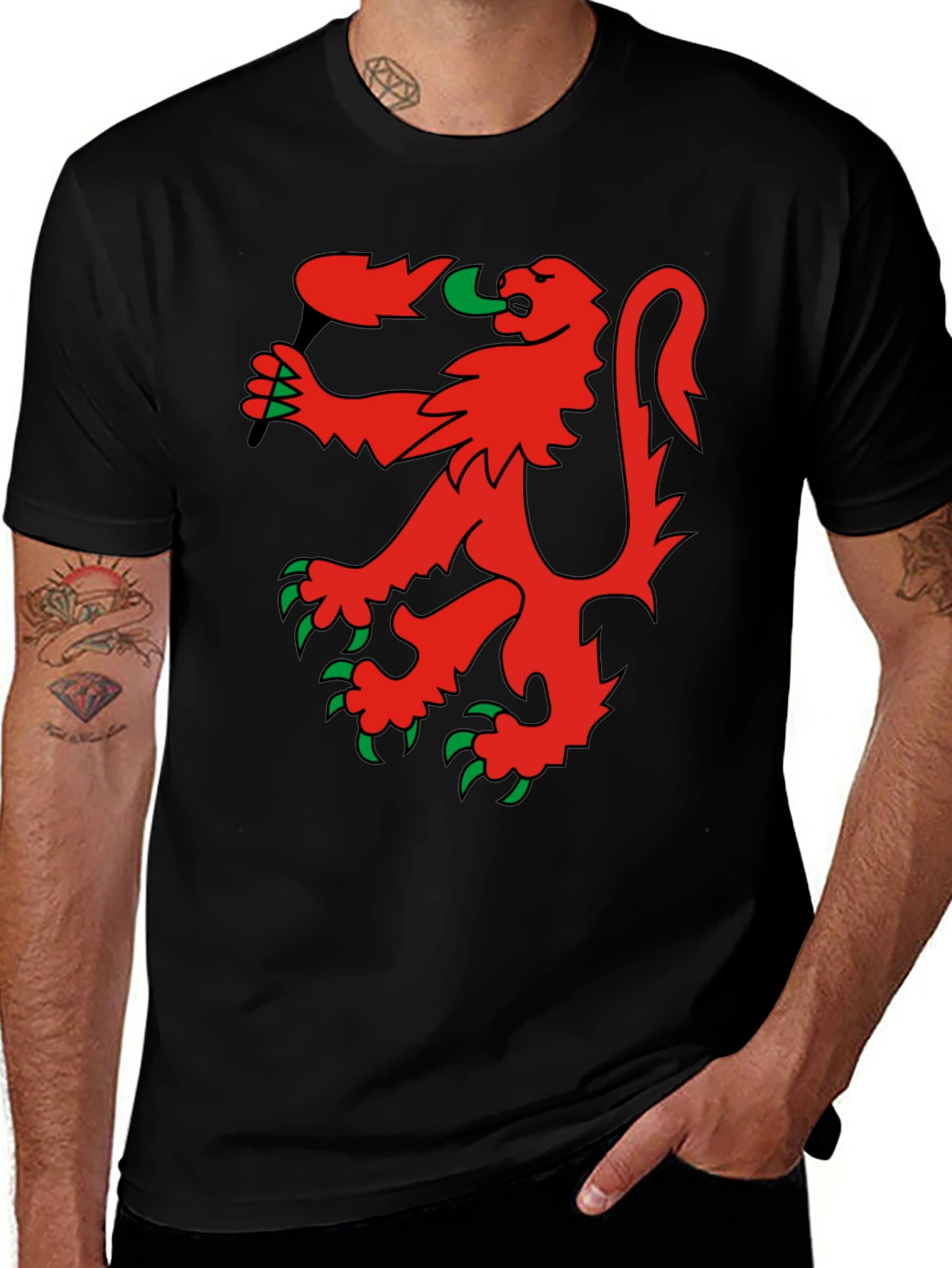 Red Rampant Lion Black T-Shirt