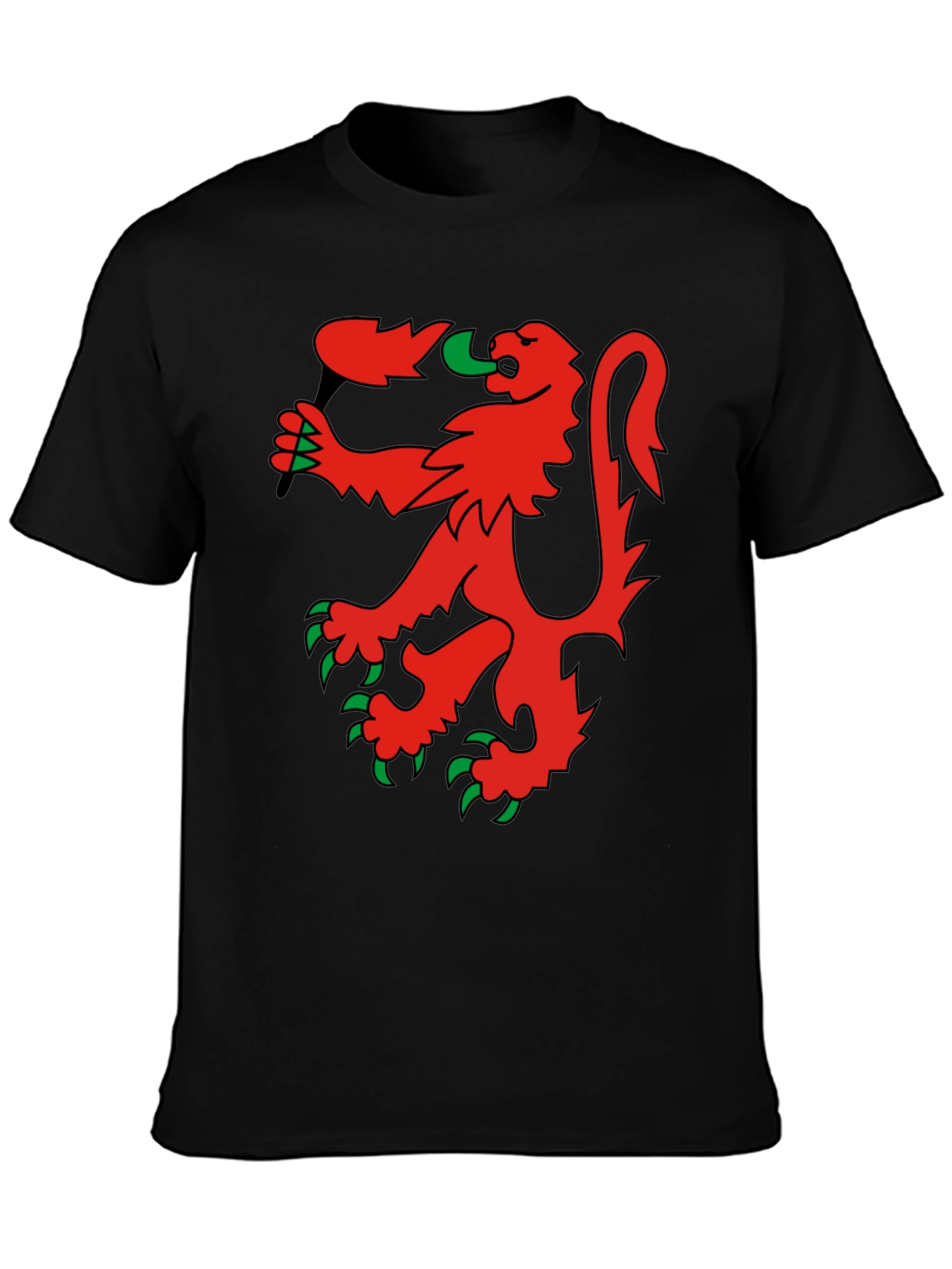 Red Rampant Lion Black T-Shirt