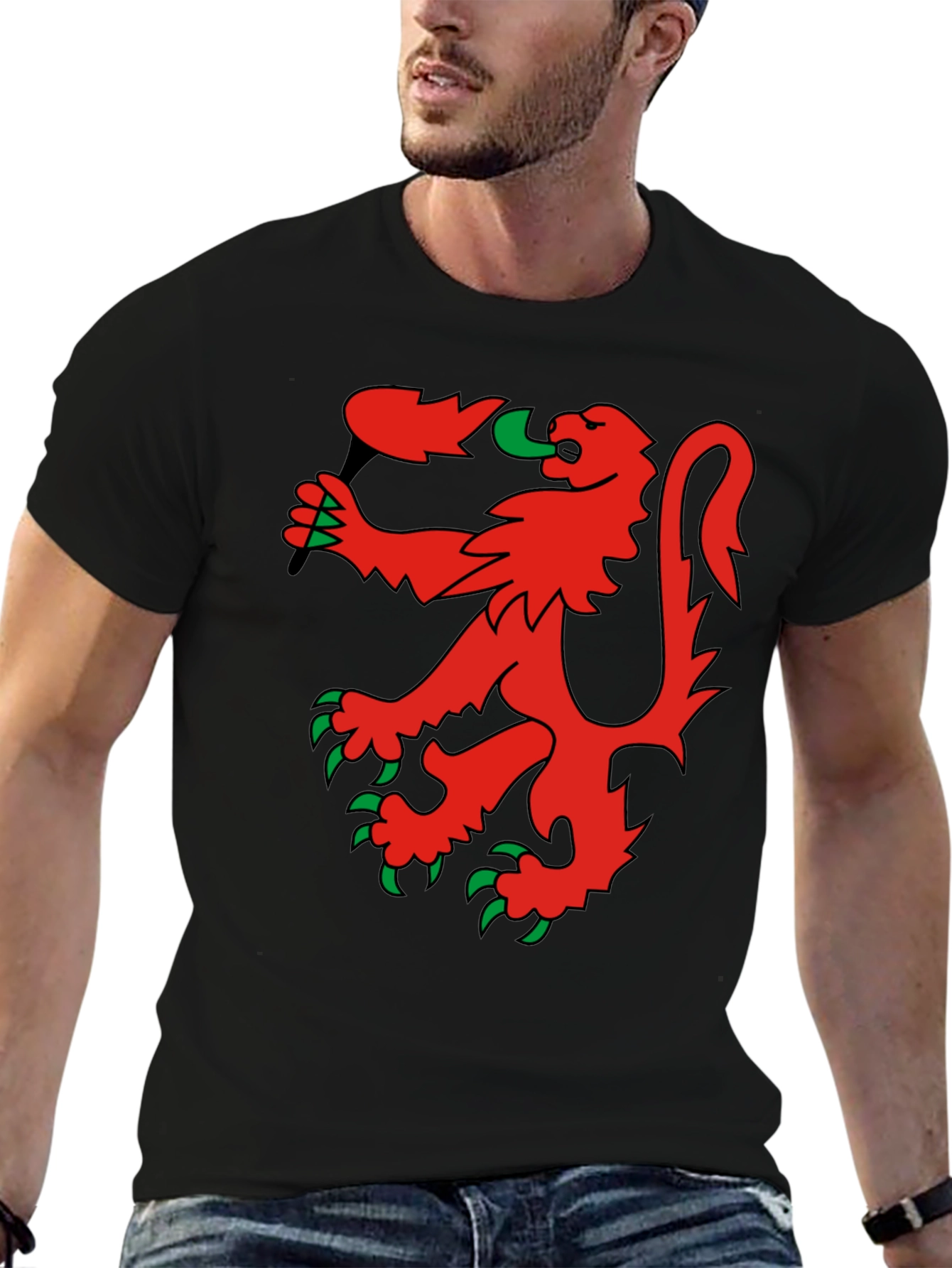 Red Rampant Lion Black T-Shirt