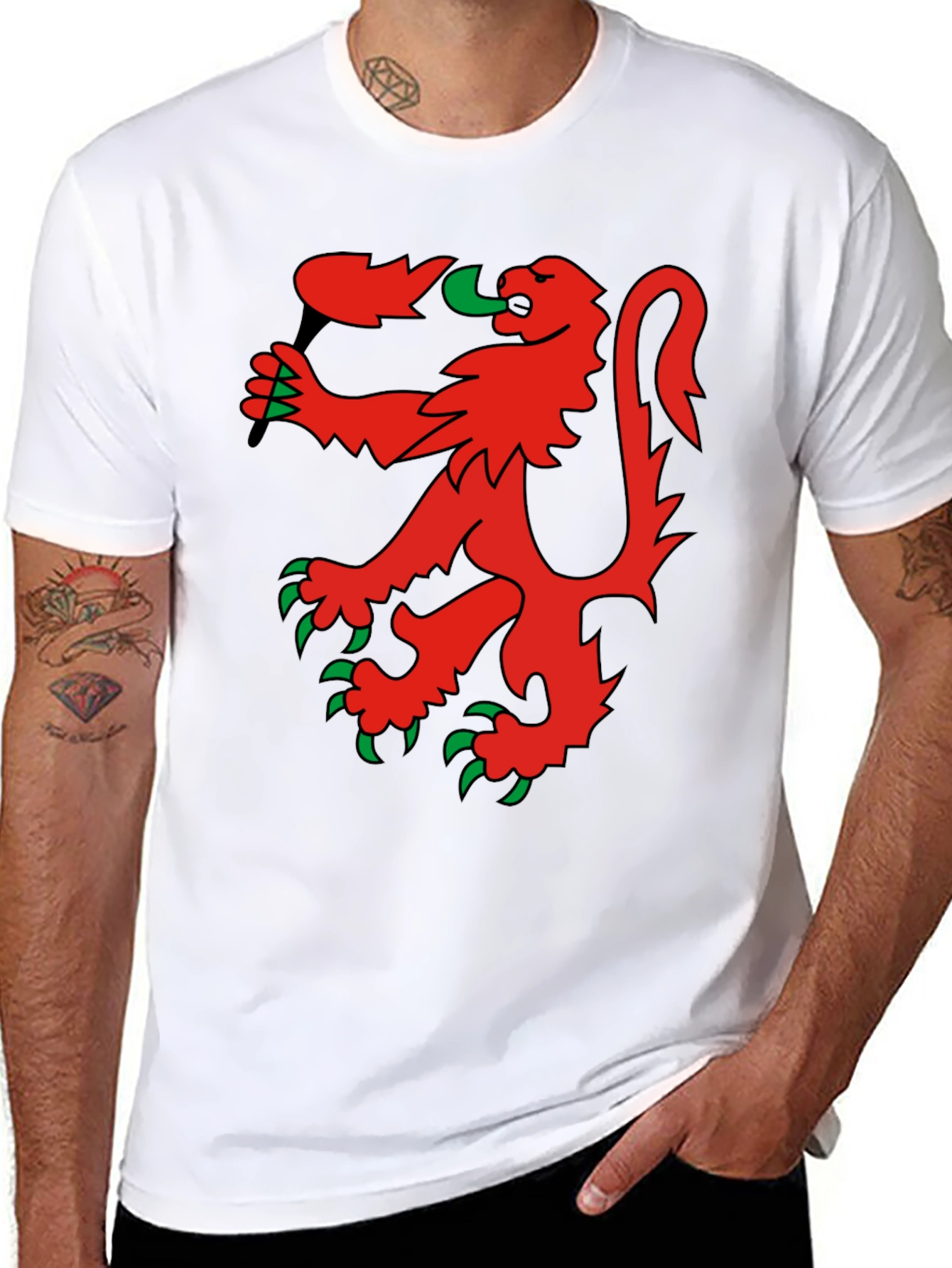 Red Rampant Lion Black T-Shirt