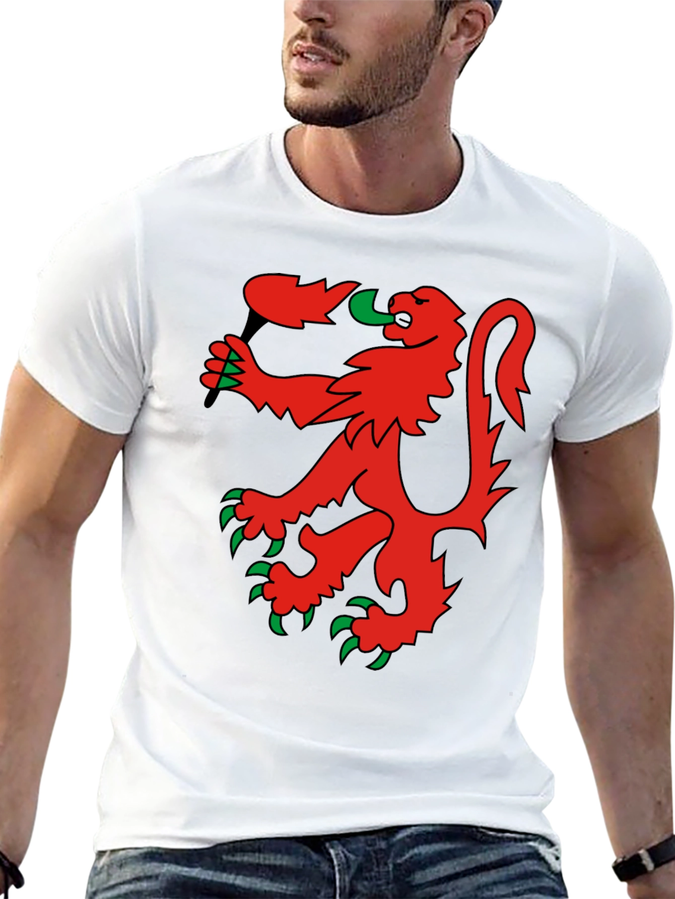 Red Rampant Lion Black T-Shirt