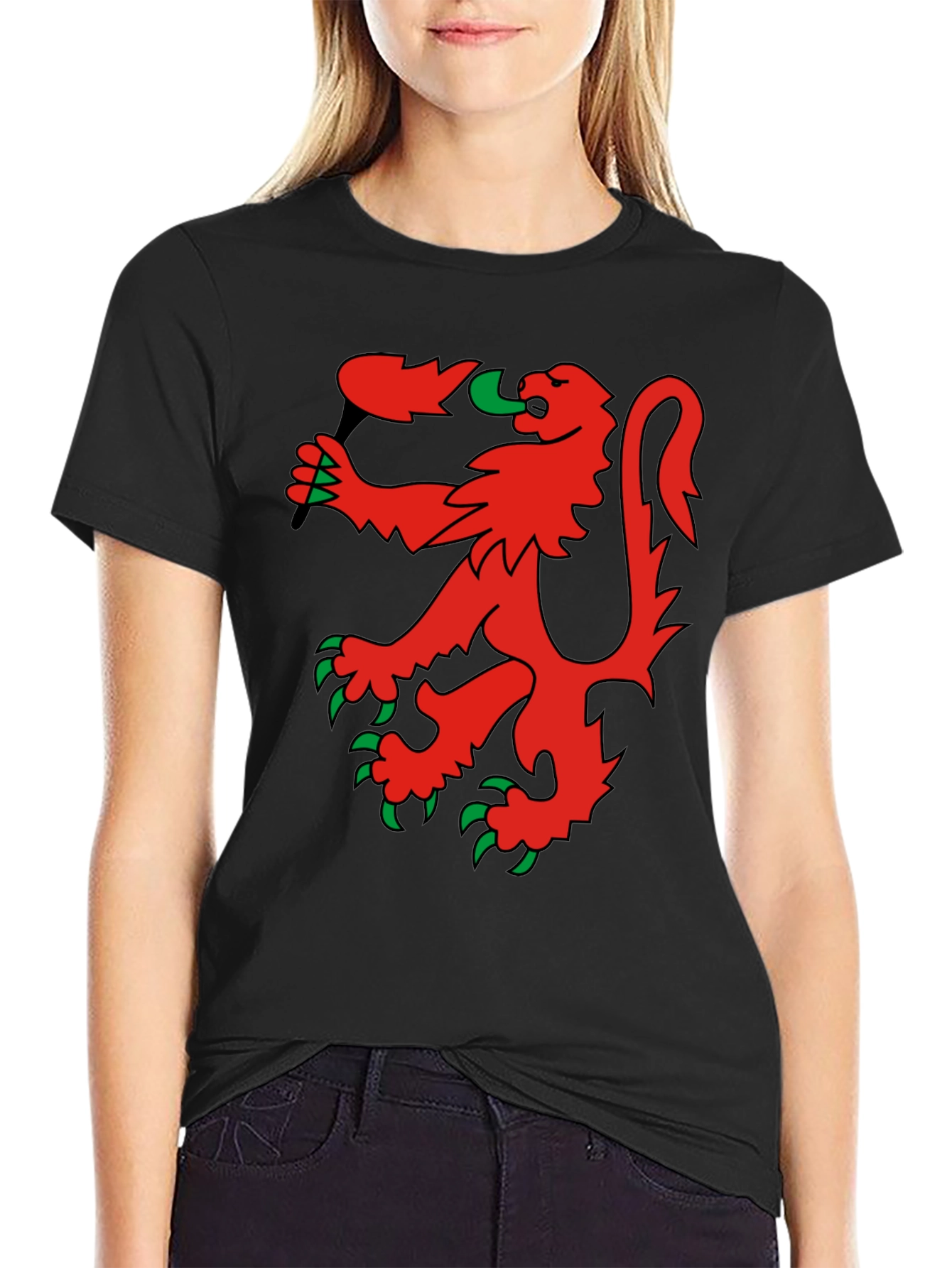Red Rampant Lion Black T-Shirt