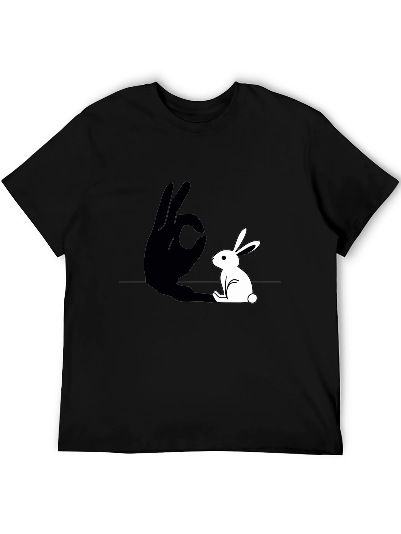 Rabbit Shadow Hand Gesture Graphic Tee - Black