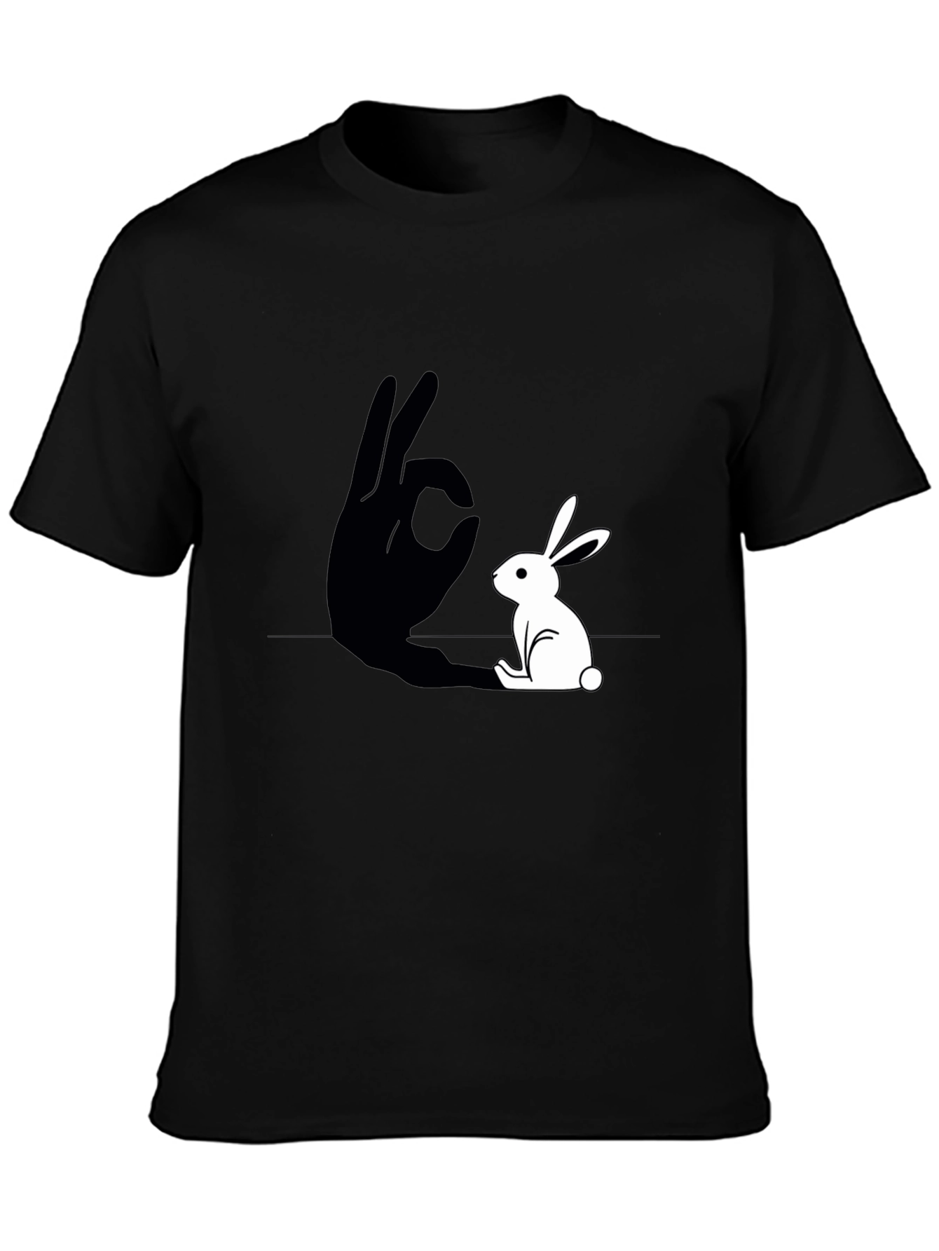 Rabbit Shadow Hand Gesture Graphic Tee - Black