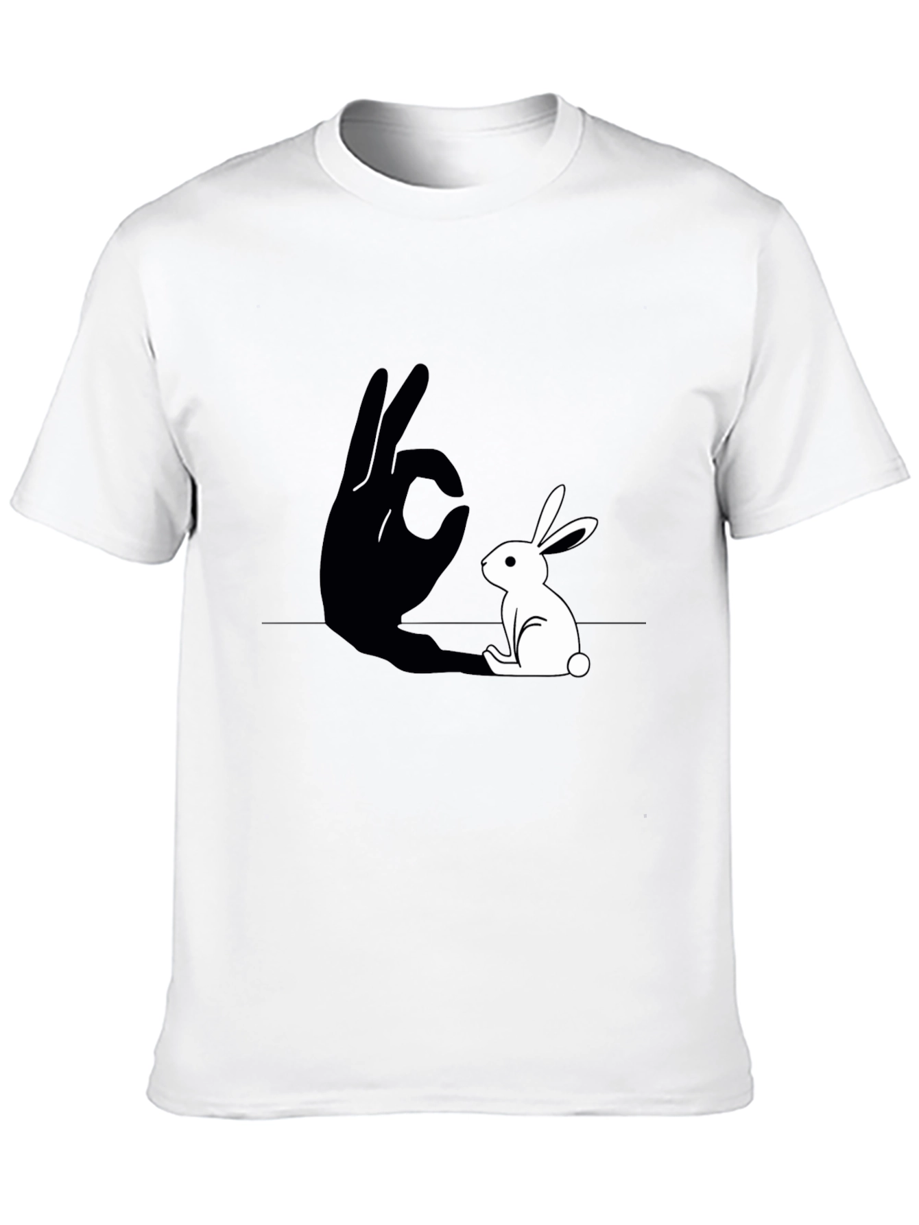 Rabbit Shadow Hand Gesture Graphic Tee - Black