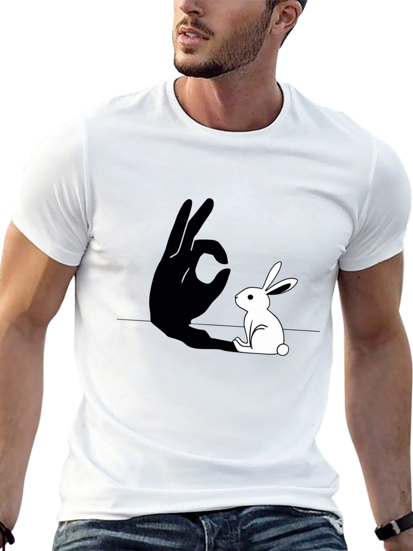 Rabbit Shadow Hand Gesture Graphic Tee - Black