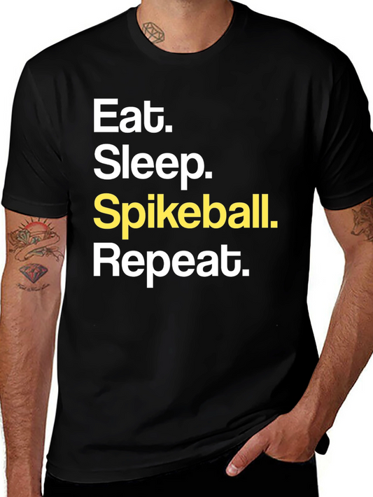 Eat Sleep Spikeball Repeat Black Graphic T-Shirt