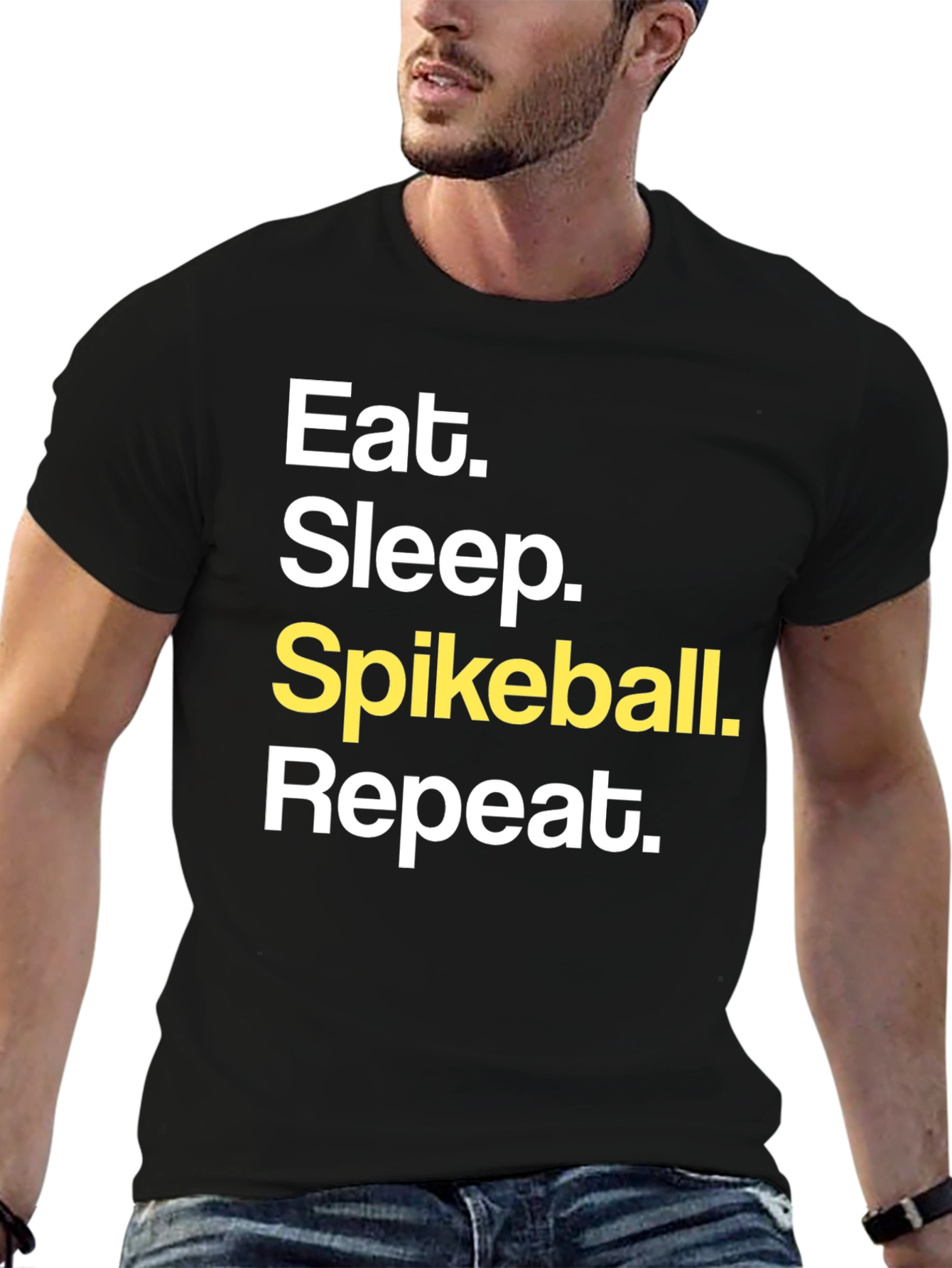Eat Sleep Spikeball Repeat Black Graphic T-Shirt