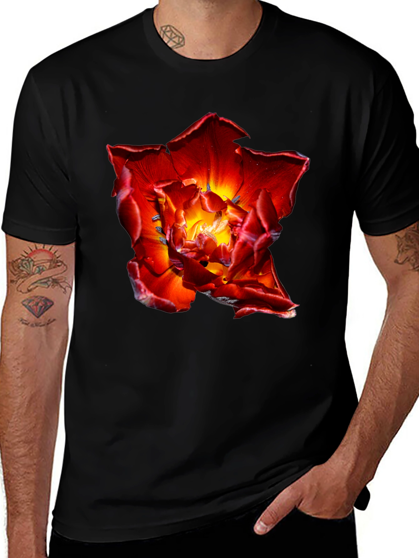 Red Flower Graphic Tee - Bold Floral Design