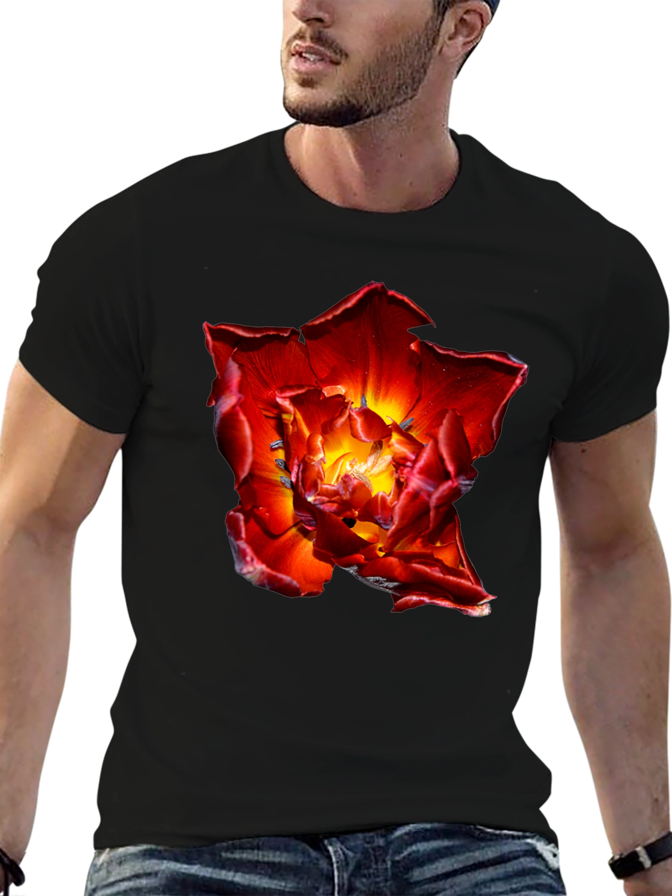Red Flower Graphic Tee - Bold Floral Design