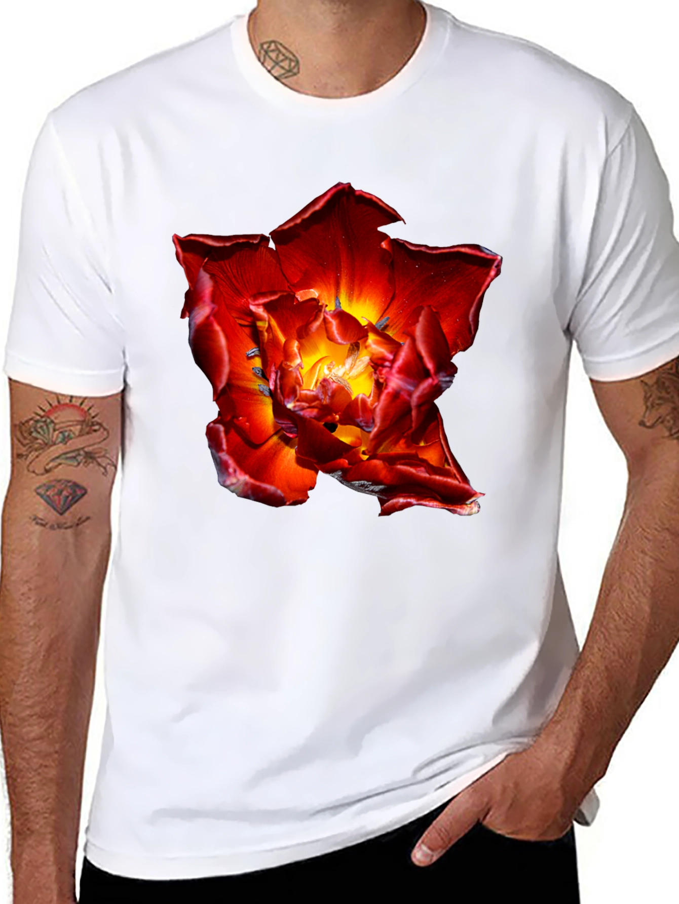 Red Flower Graphic Tee - Bold Floral Design