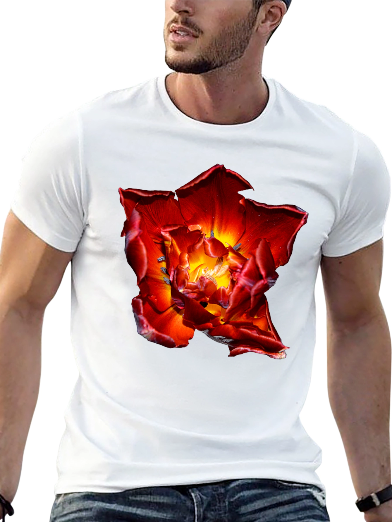 Red Flower Graphic Tee - Bold Floral Design