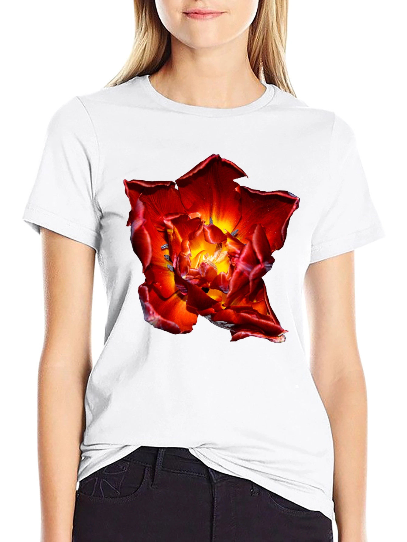 Red Flower Graphic Tee - Bold Floral Design