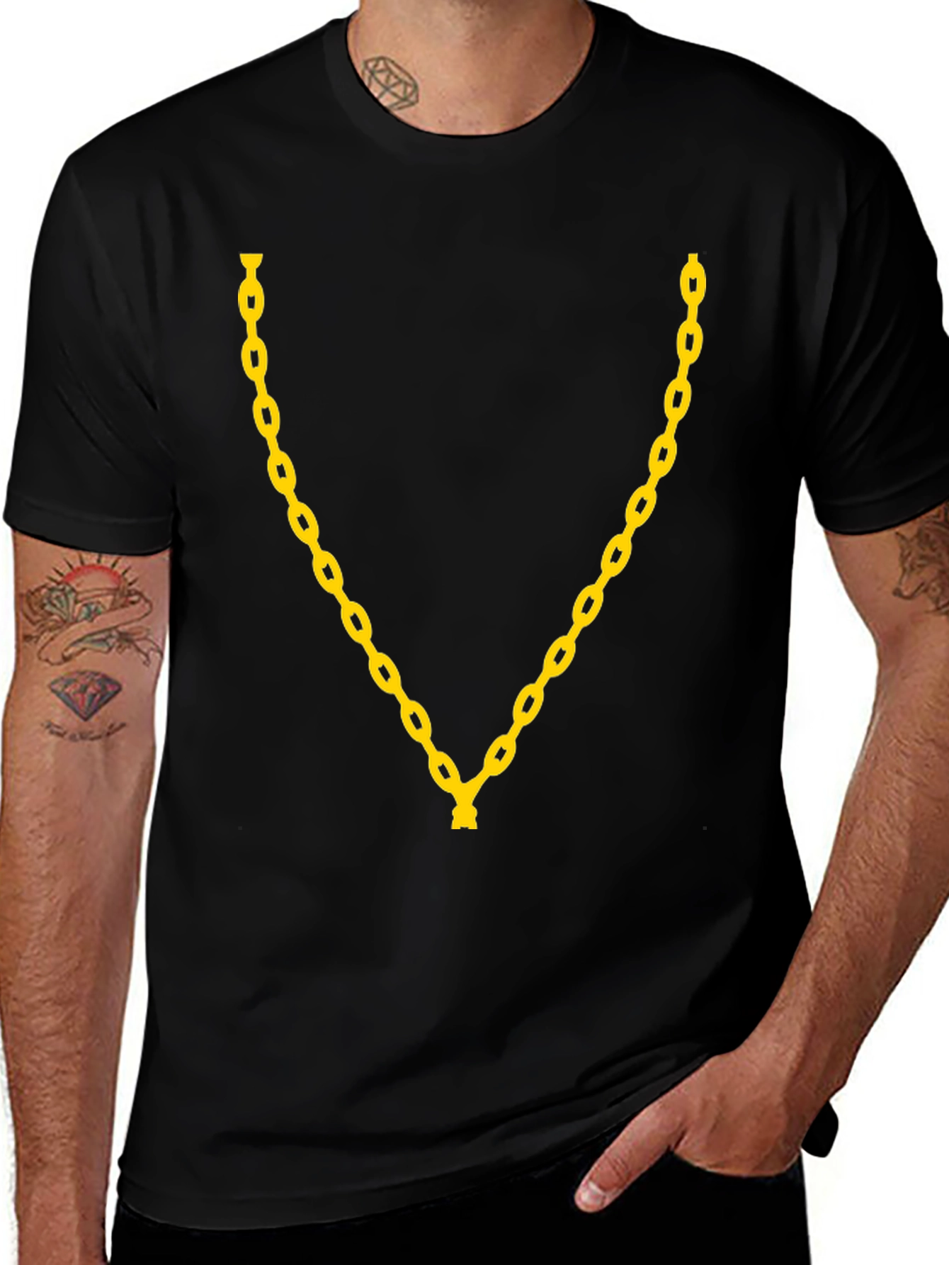 Gold Chain Graphic Black T-Shirt