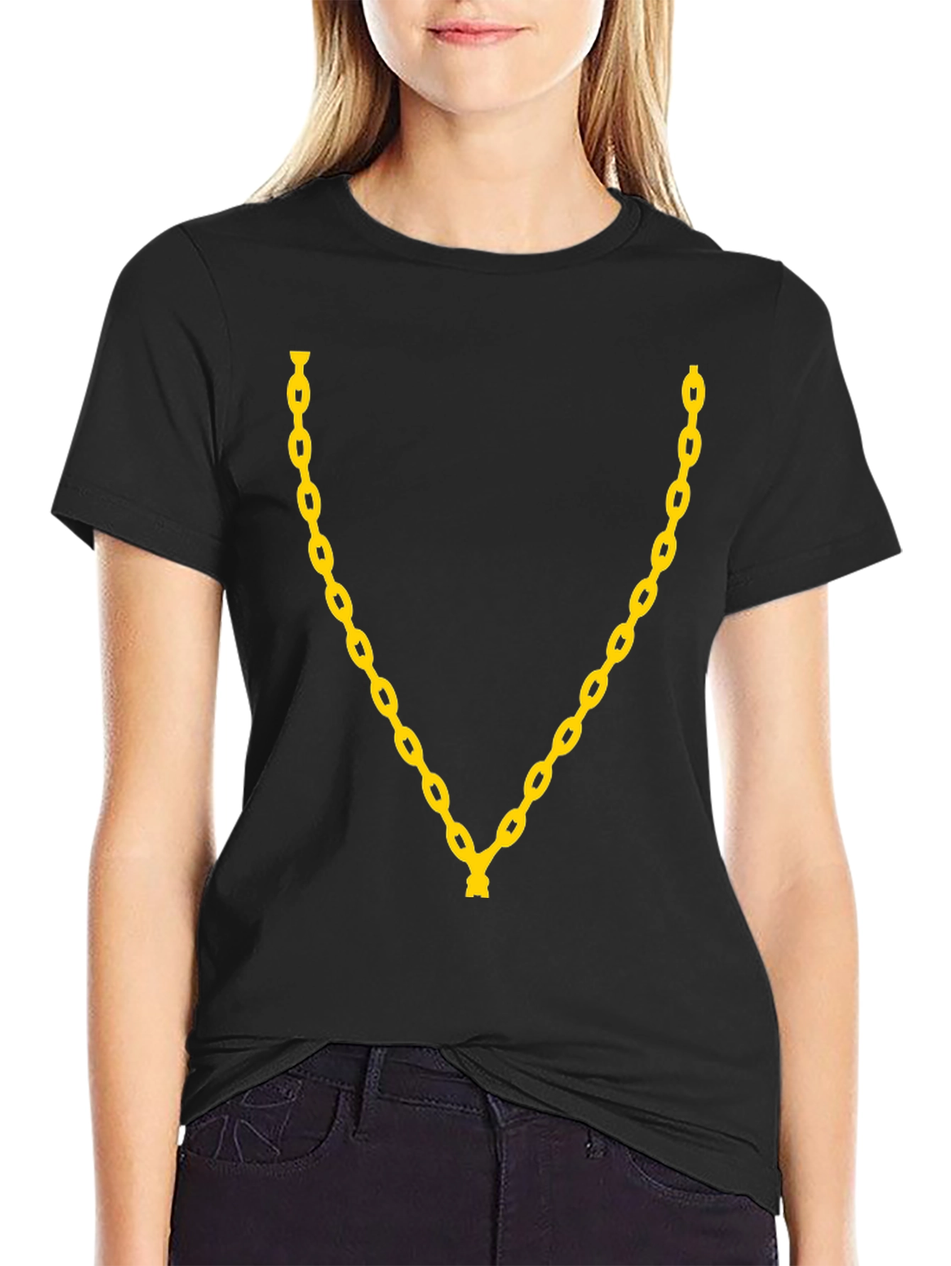 Gold Chain Graphic Black T-Shirt