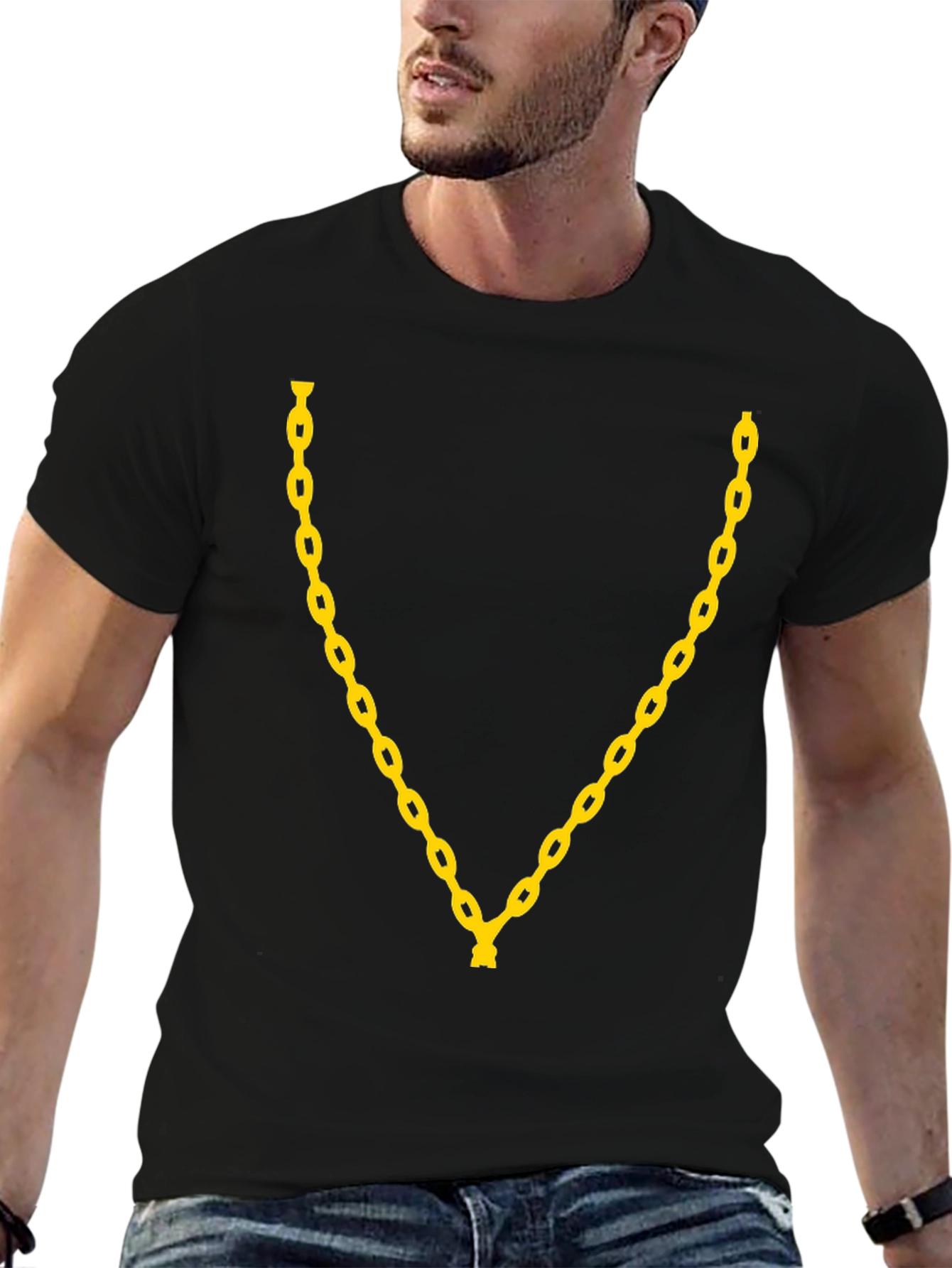 Gold Chain Graphic Black T-Shirt