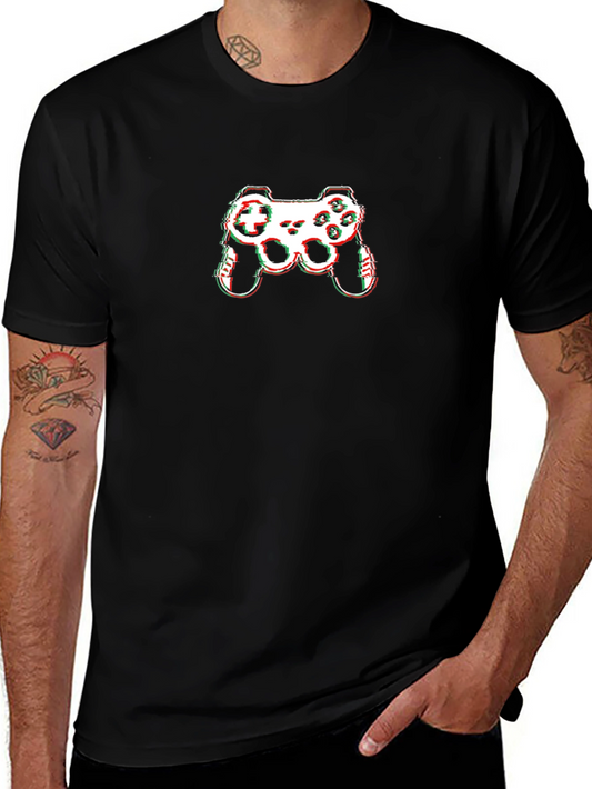 Gamer Glitch Graphic Tee - Black Cotton T-Shirt