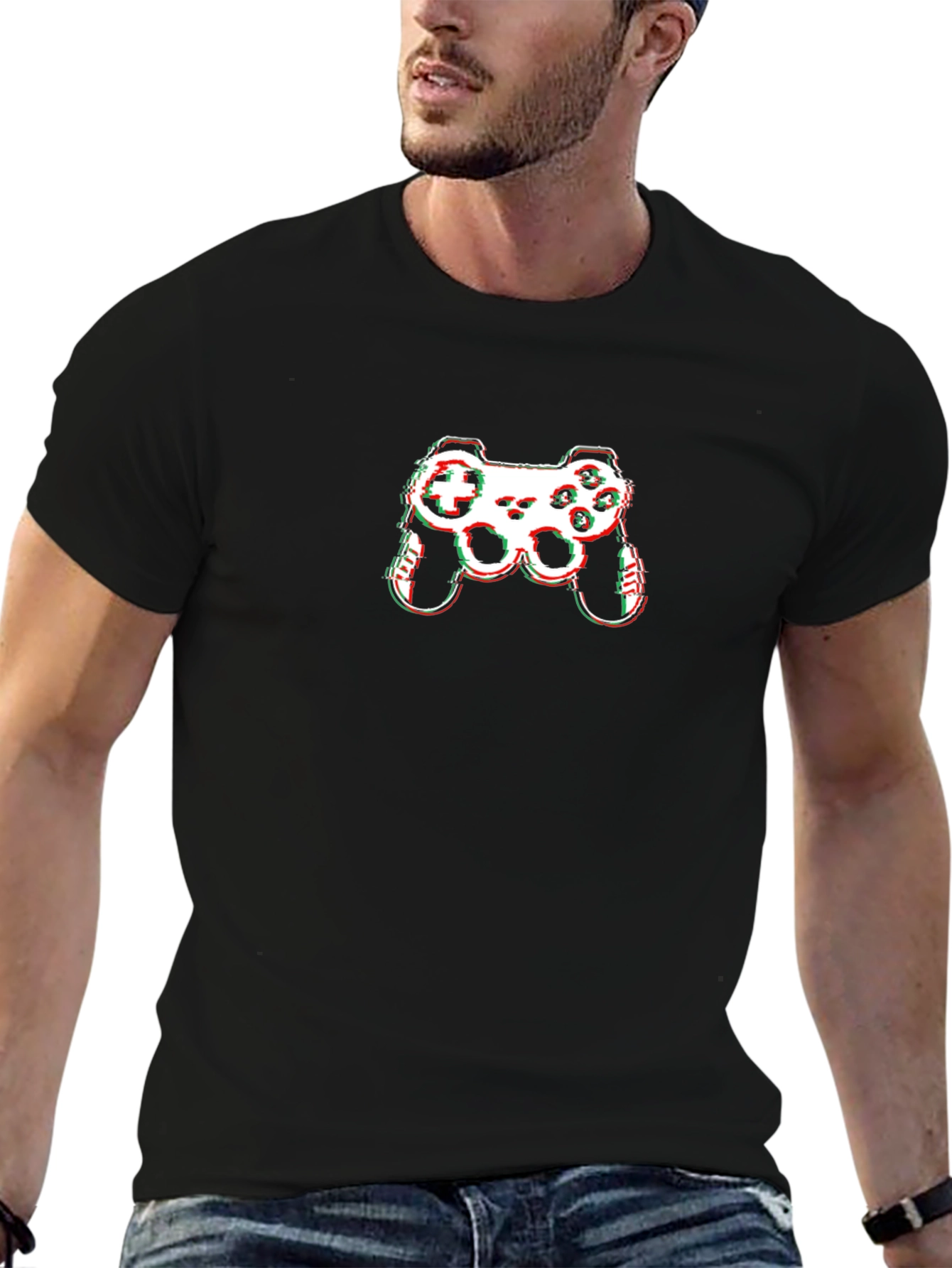 Gamer Glitch Graphic Tee - Black Cotton T-Shirt