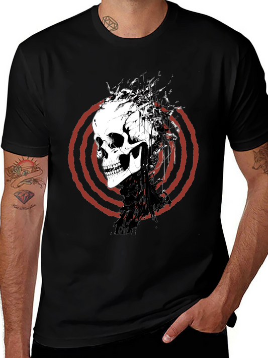 Skull Graphic Tee - Red Spiral Design