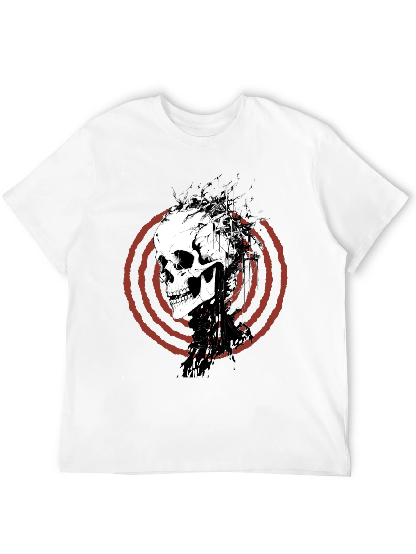 Skull Graphic Tee - Red Spiral Design